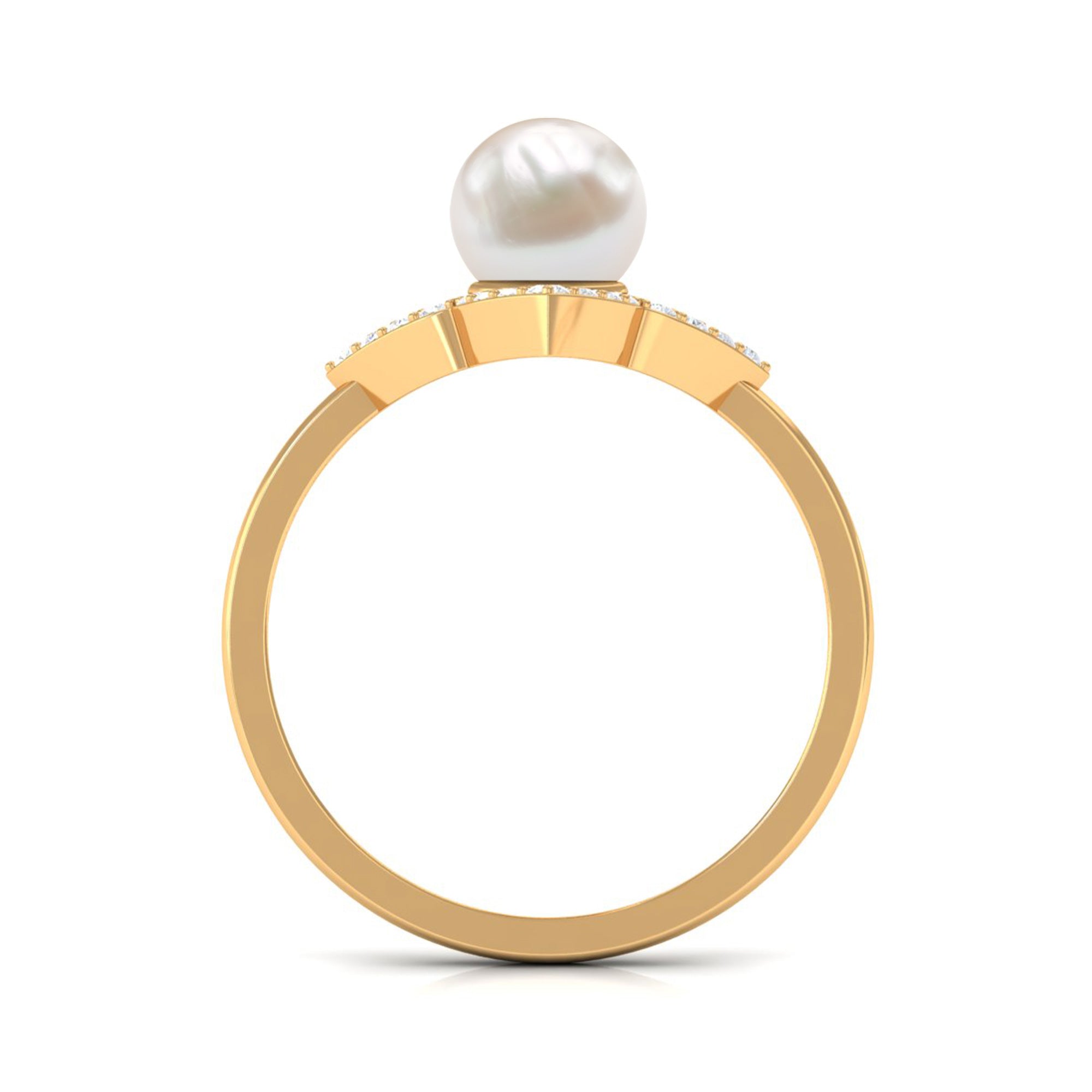 Rosec Jewels-Real 2 Carat Freshwater Pearl Flower Engagement Ring with Diamond