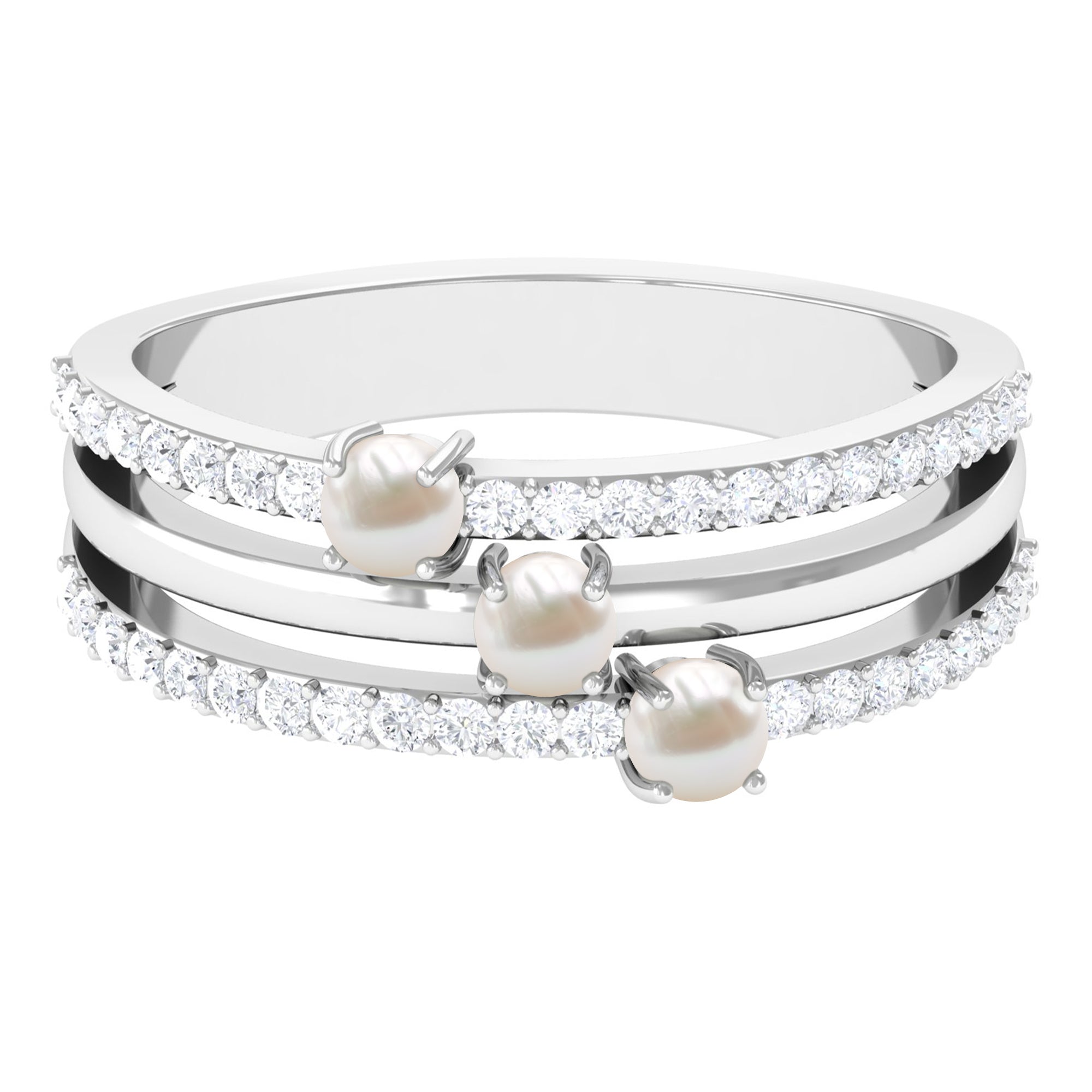 Rosec Jewels-Cultured Freshwater Pearl Wedding Band Ring with Diamond