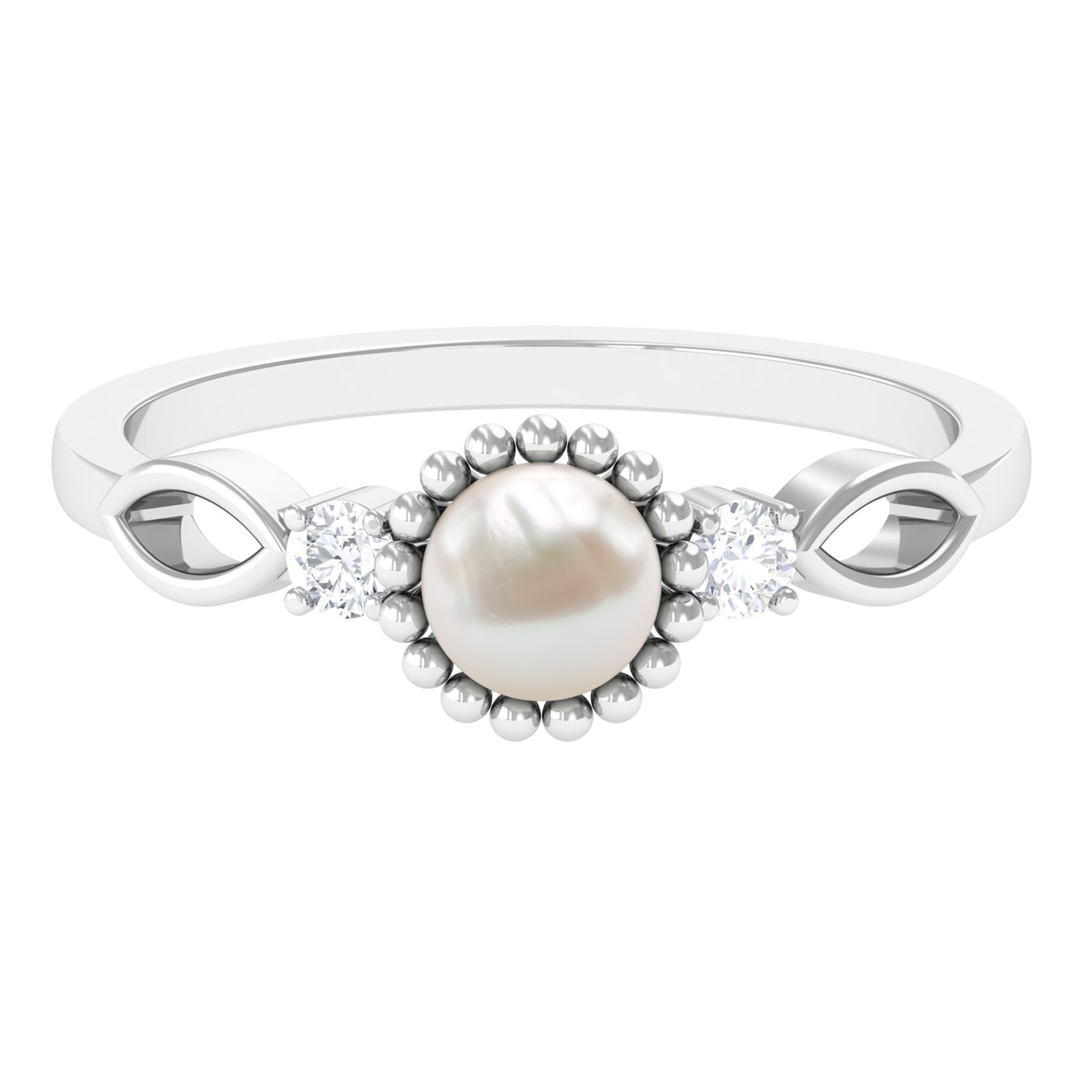 Rosec Jewels-Natural 2 Carat Freshwater Pearl Engagement Ring with Diamond