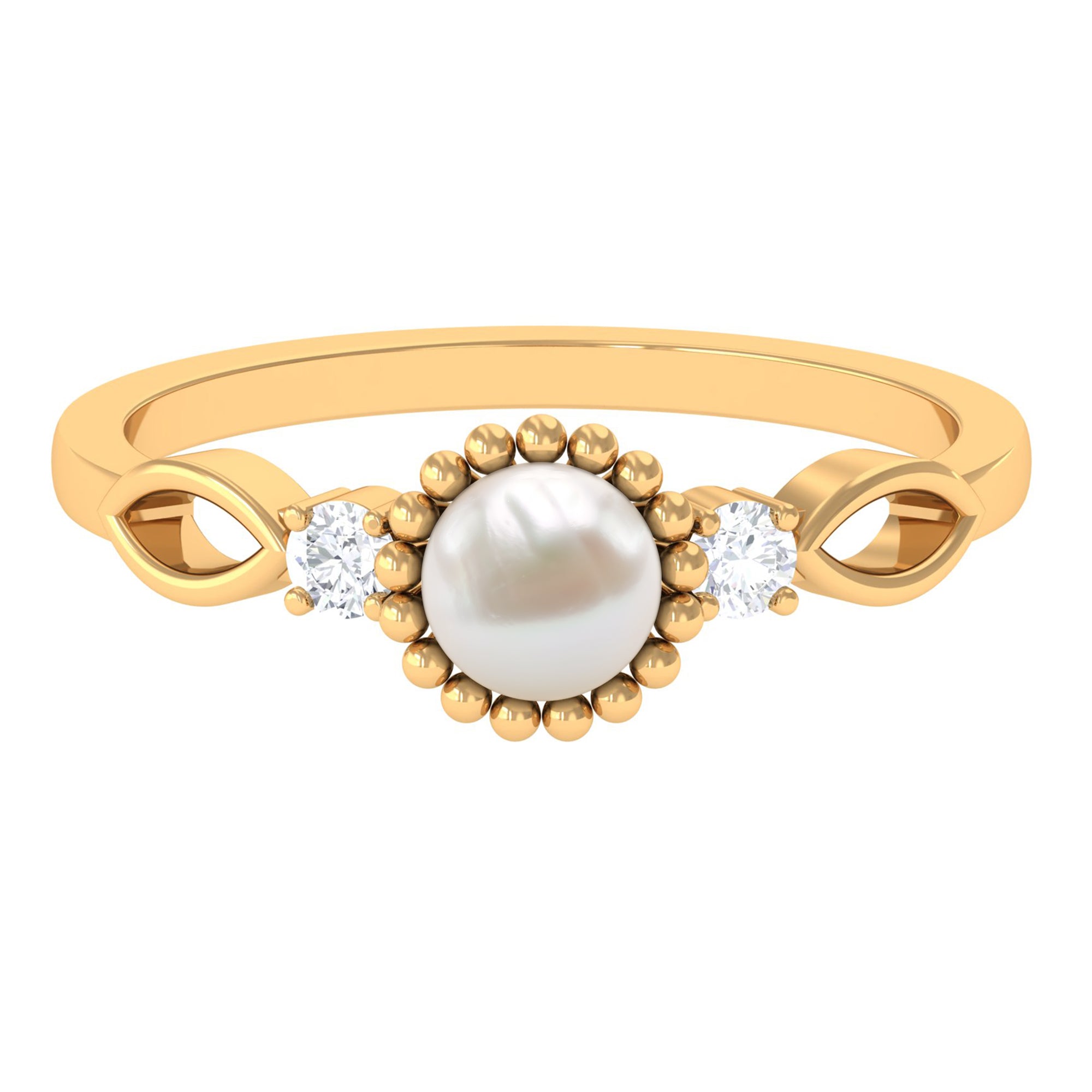 Rosec Jewels-Natural 2 Carat Freshwater Pearl Engagement Ring with Diamond