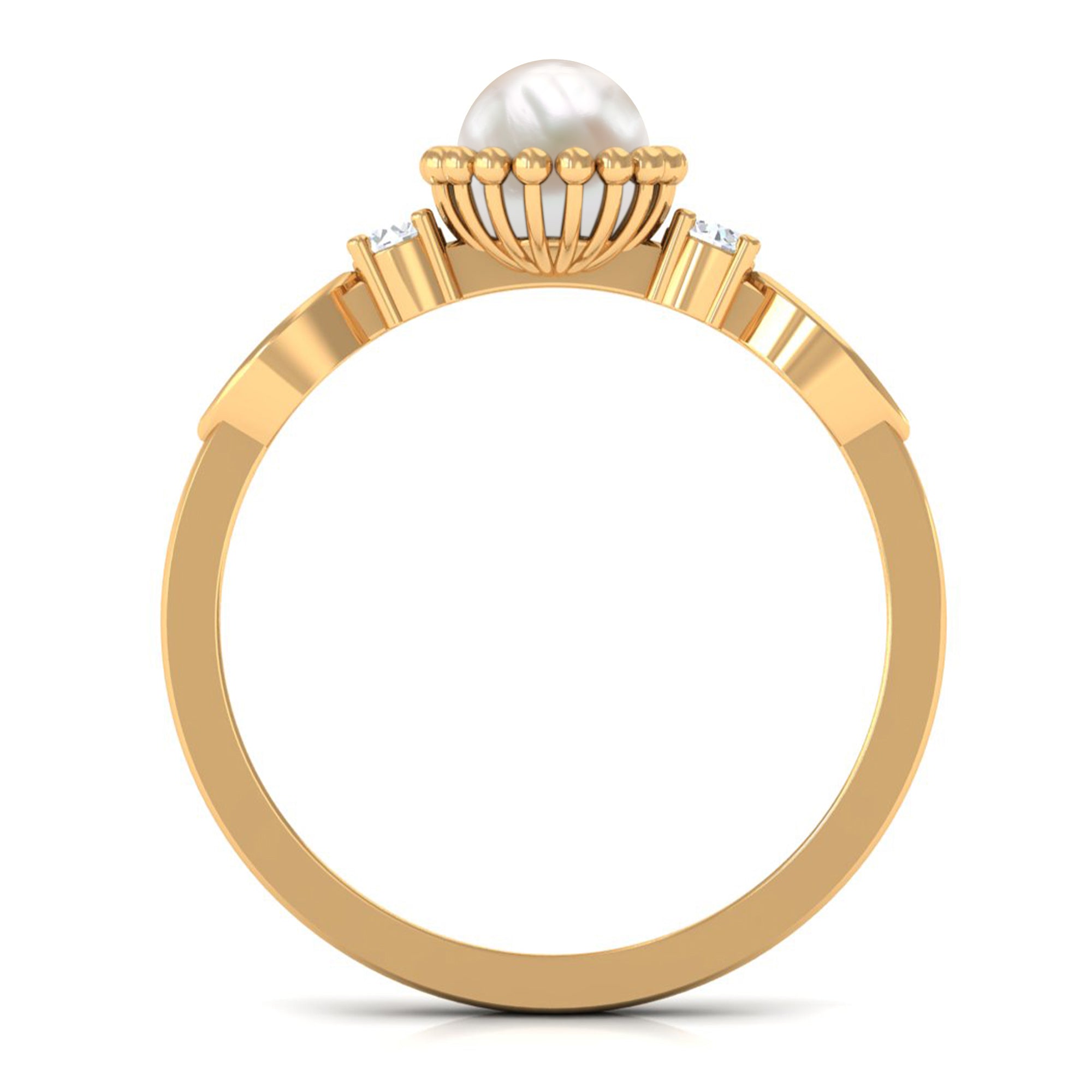 Rosec Jewels-Natural 2 Carat Freshwater Pearl Engagement Ring with Diamond