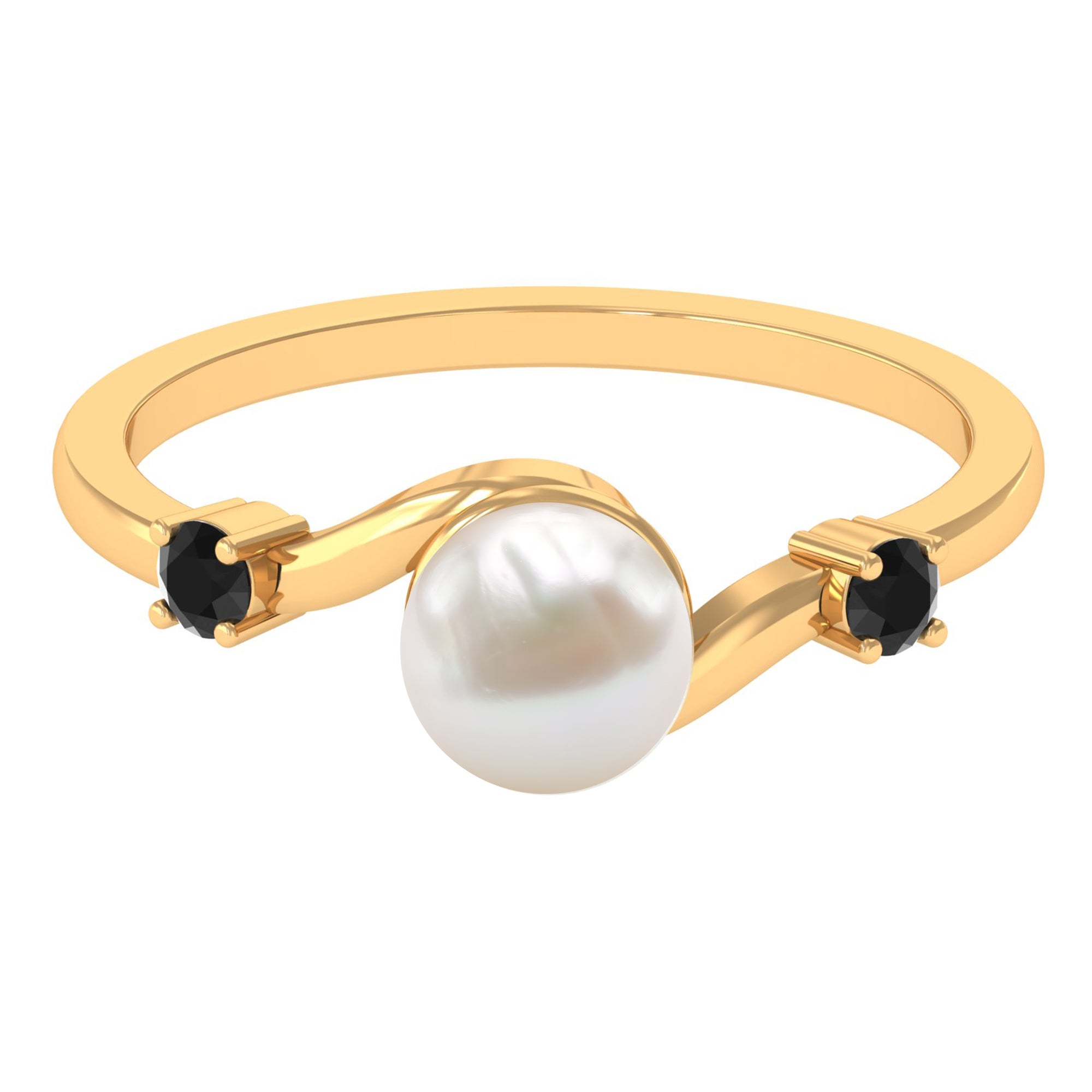 2 Carat Freshwater Pearl Bypass Engagement Ring with Black Diamond AAA - Rosec Jewels