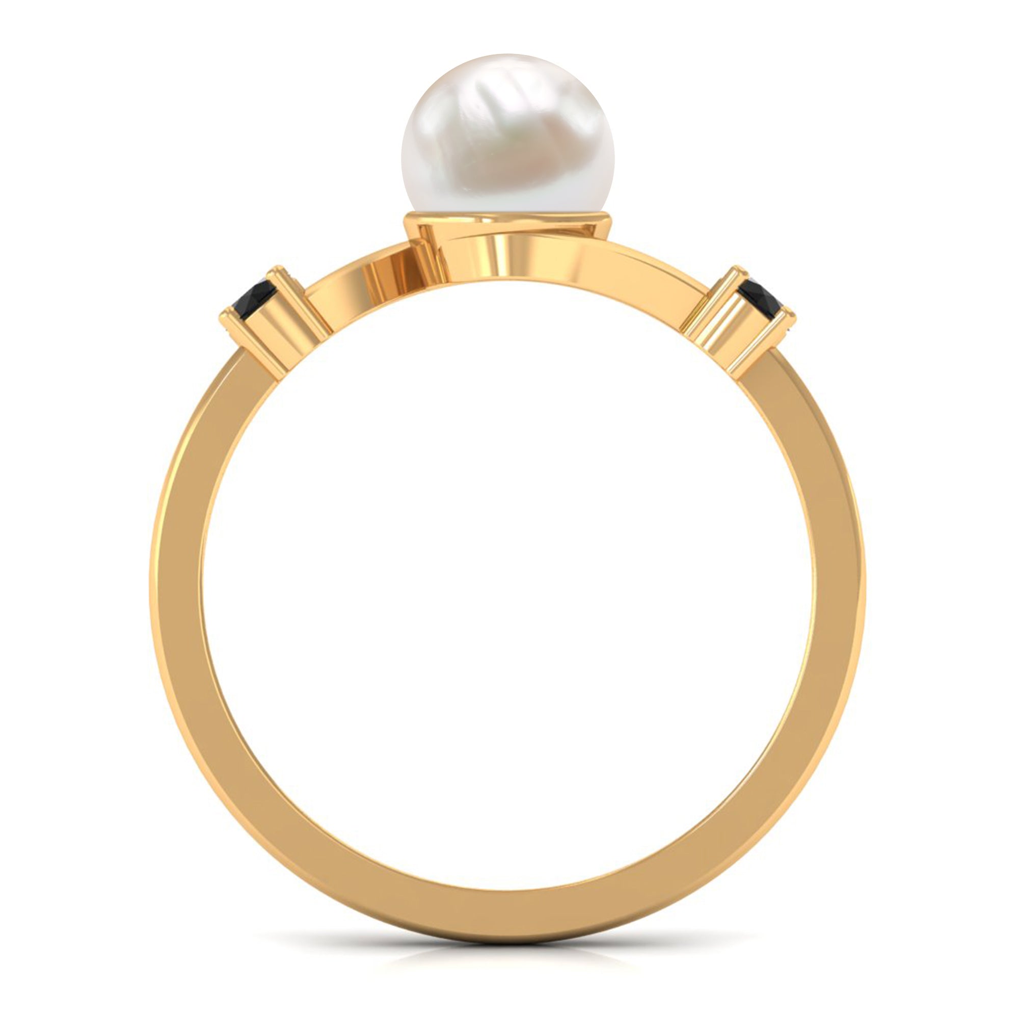 2 Carat Freshwater Pearl Bypass Engagement Ring with Black Diamond AAA - Rosec Jewels