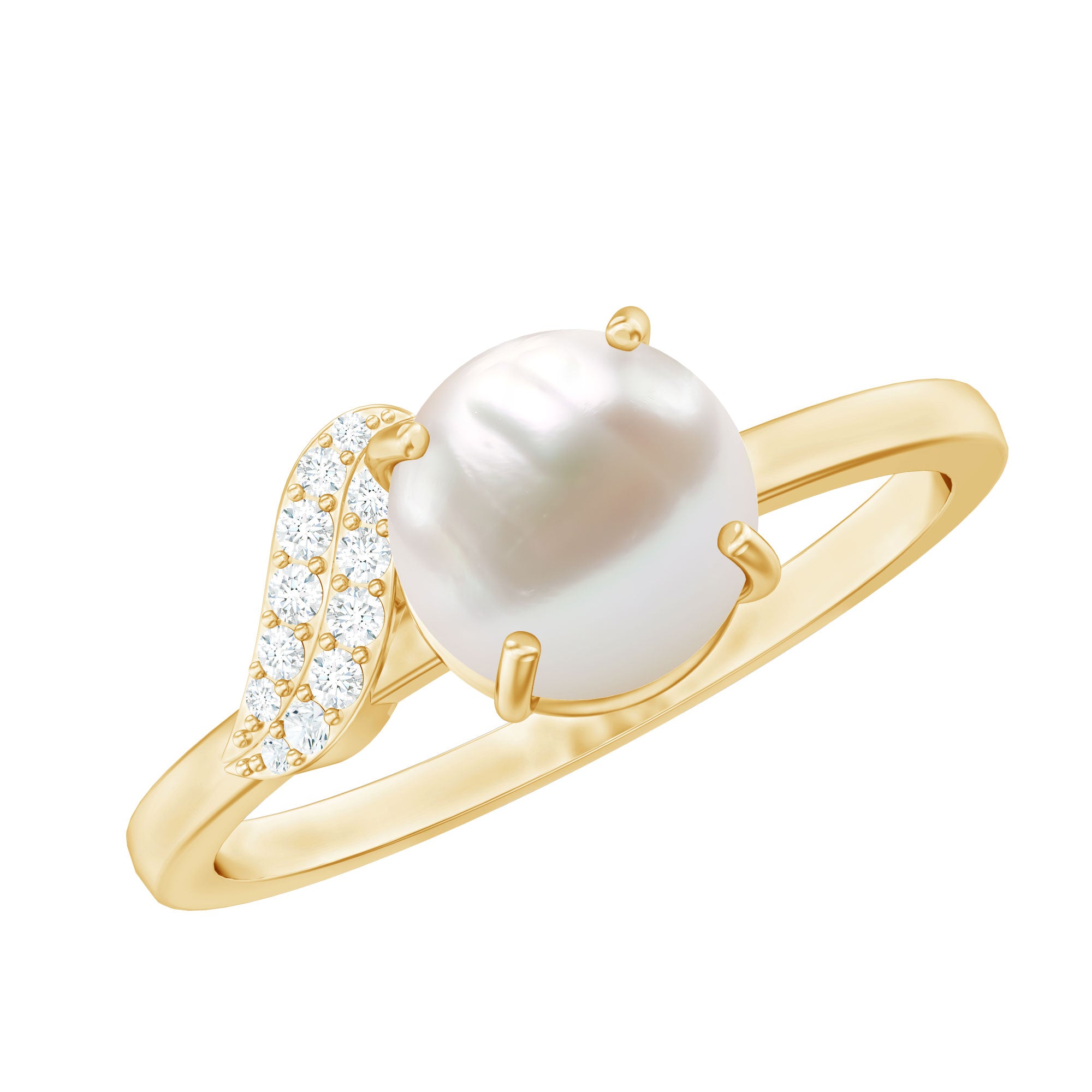 Cultured 3 Carat Freshwater Pearl Solitaire Engagement Ring with Diamond AAA - Rosec Jewels