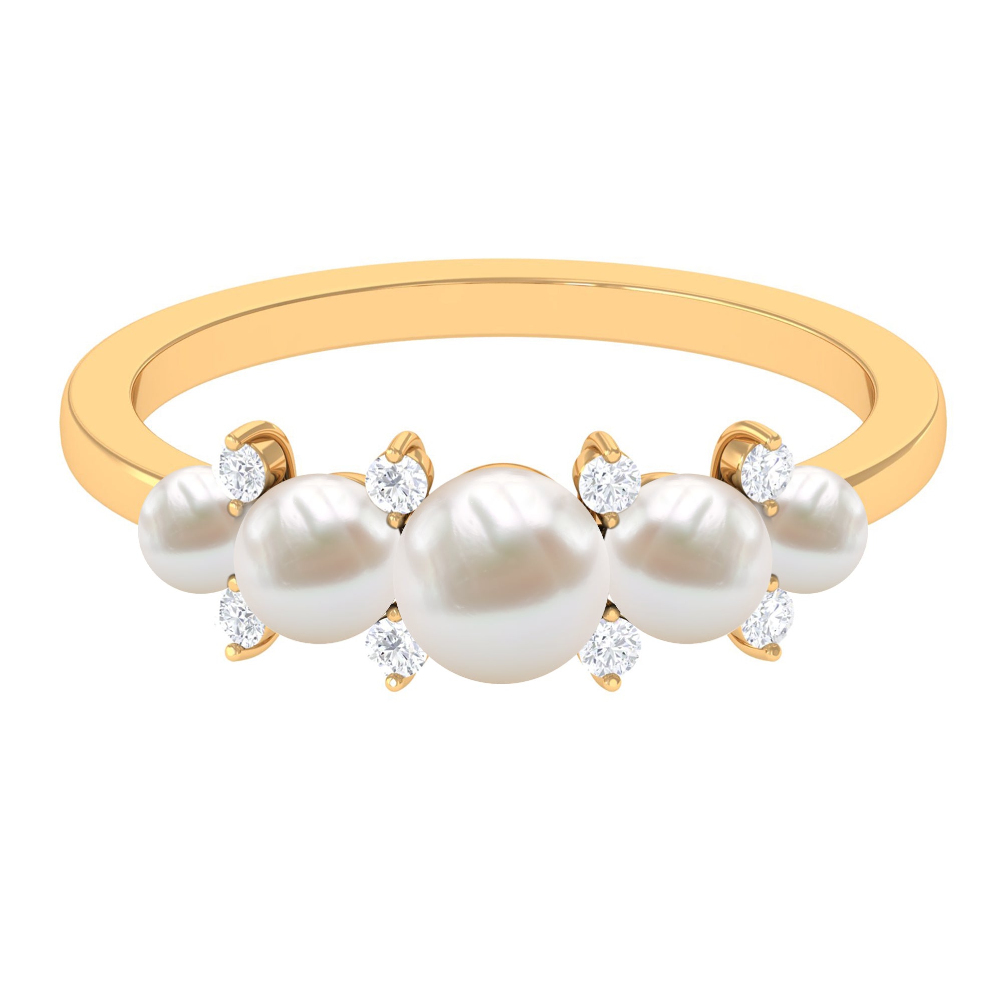 Natural Freshwater Pearl 5 Stone Anniversary Ring with Diamond AAA - Rosec Jewels