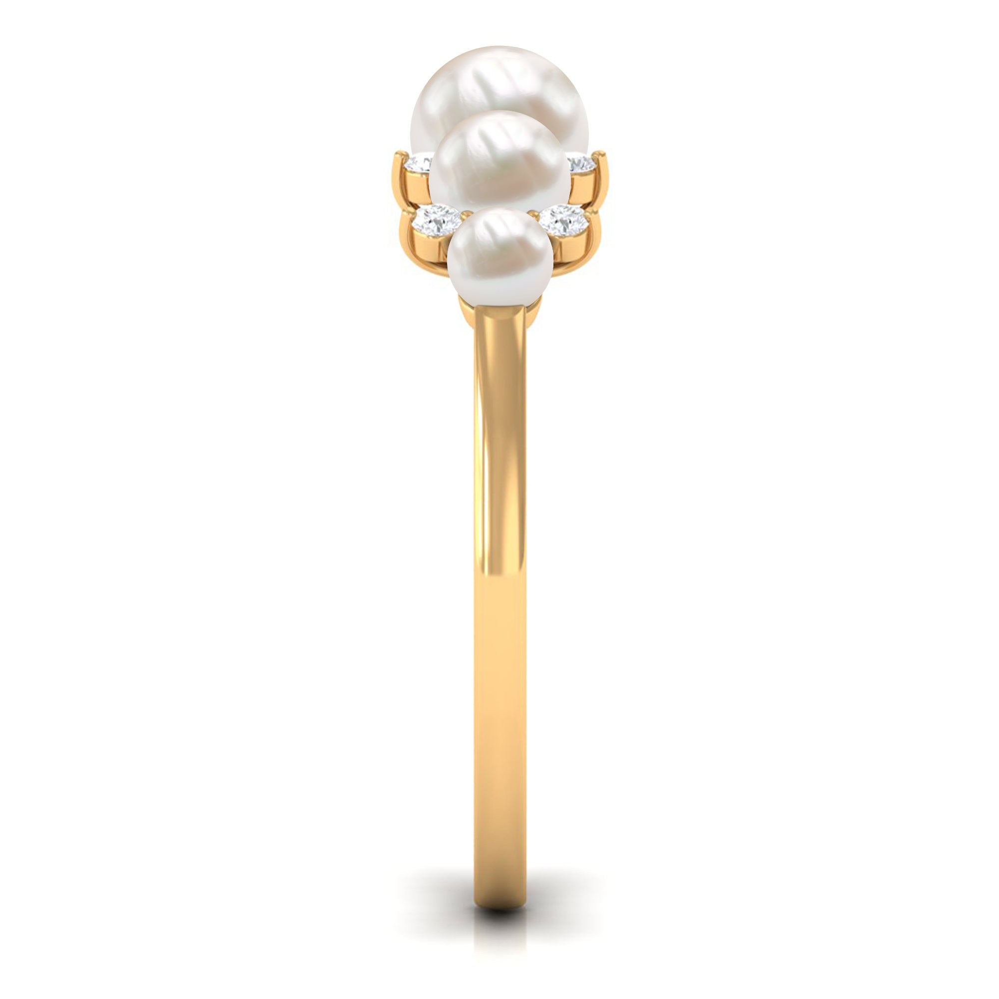 Rosec Jewels-Natural Freshwater Pearl 5 Stone Anniversary Ring with Diamond