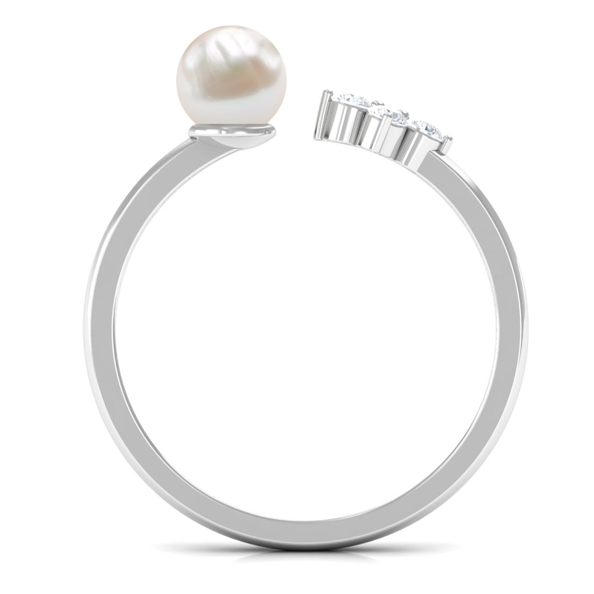 Cultured 2 Carat Freshwater Pearl Promise Ring with Diamond AAA - Rosec Jewels