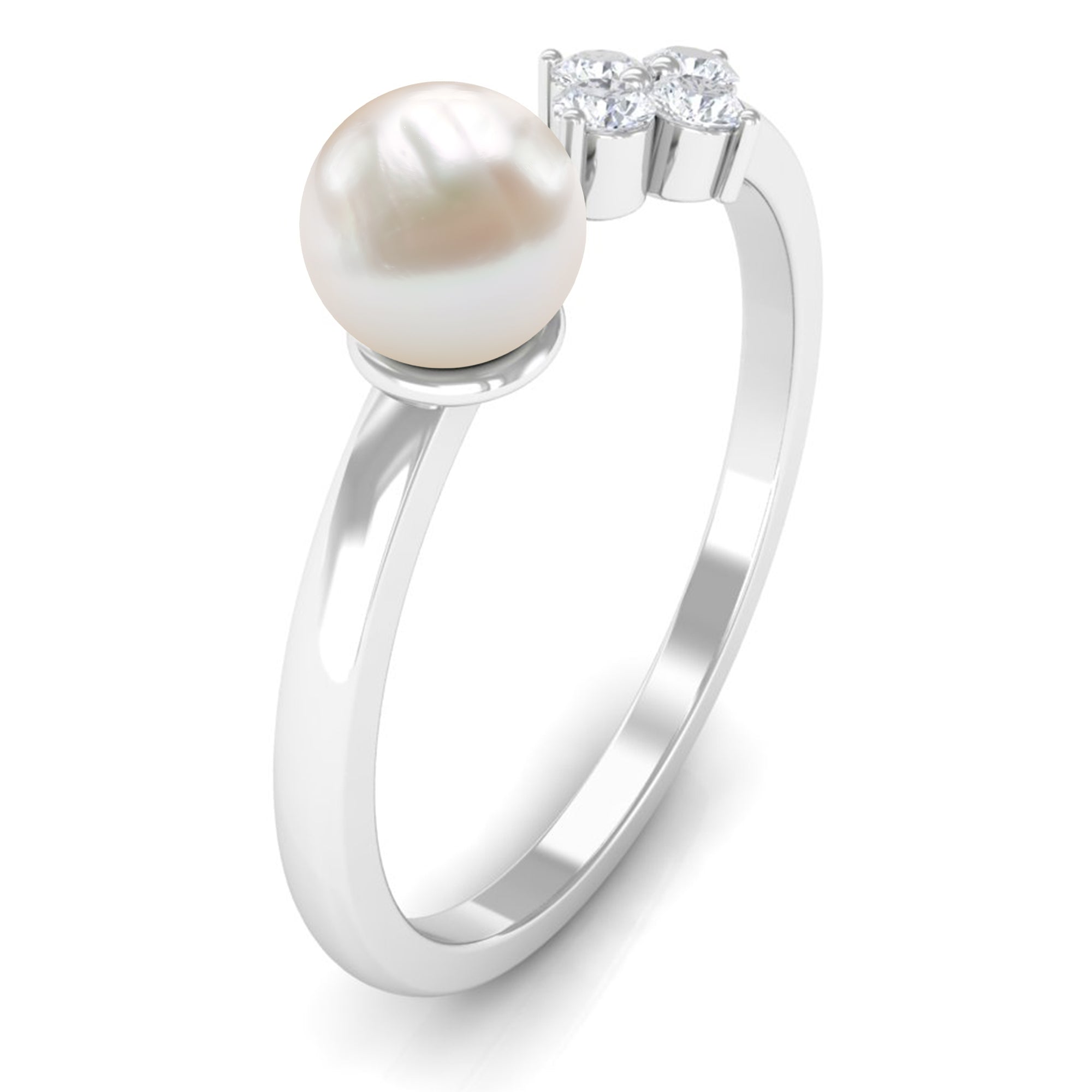 Cultured 2 Carat Freshwater Pearl Promise Ring with Diamond AAA - Rosec Jewels