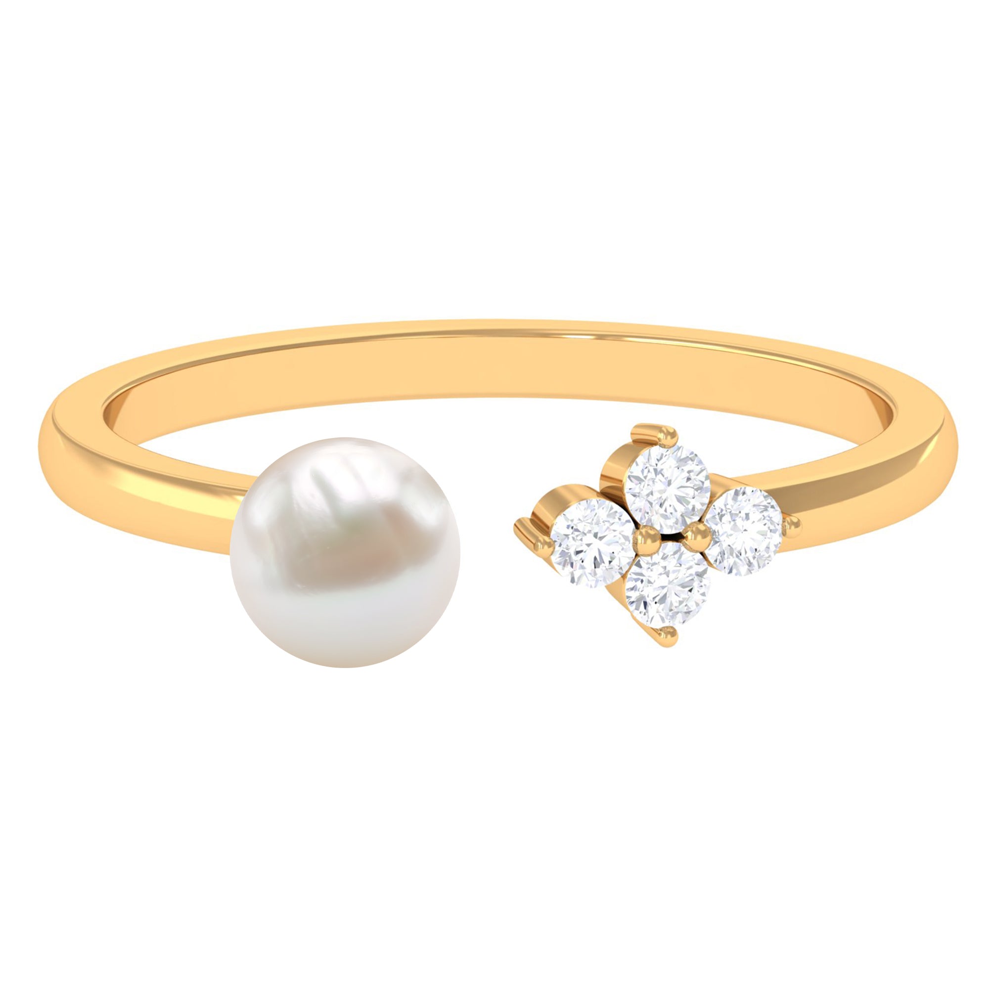 Cultured 2 Carat Freshwater Pearl Promise Ring with Diamond AAA - Rosec Jewels