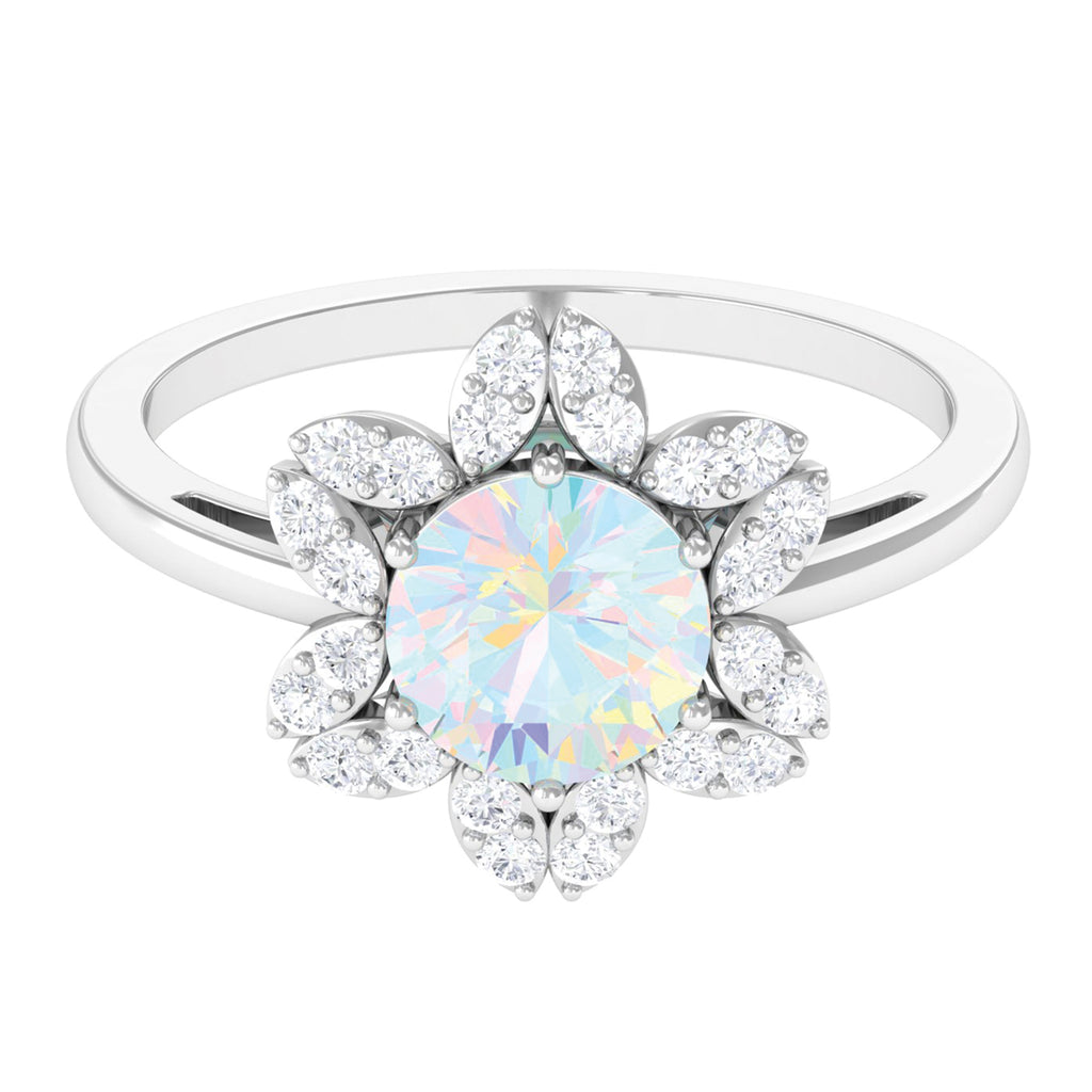 Rosec Jewels-Natural Ethiopian Opal and Diamond Flower Halo Ring