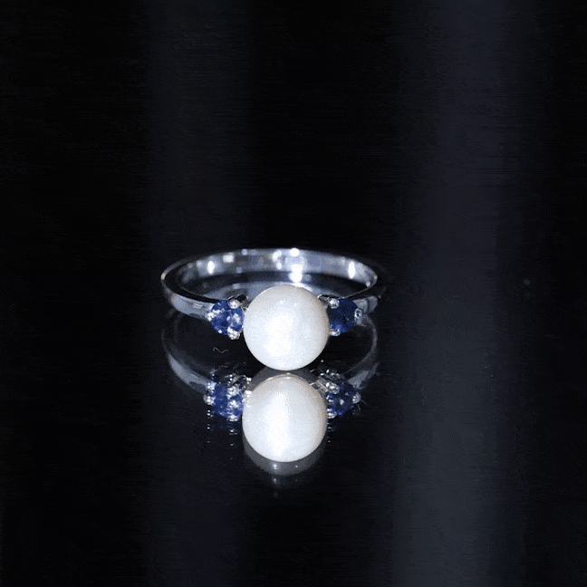 Rosec Jewels-Cultured Freshwater Pearl Engagement Ring with Blue Sapphire