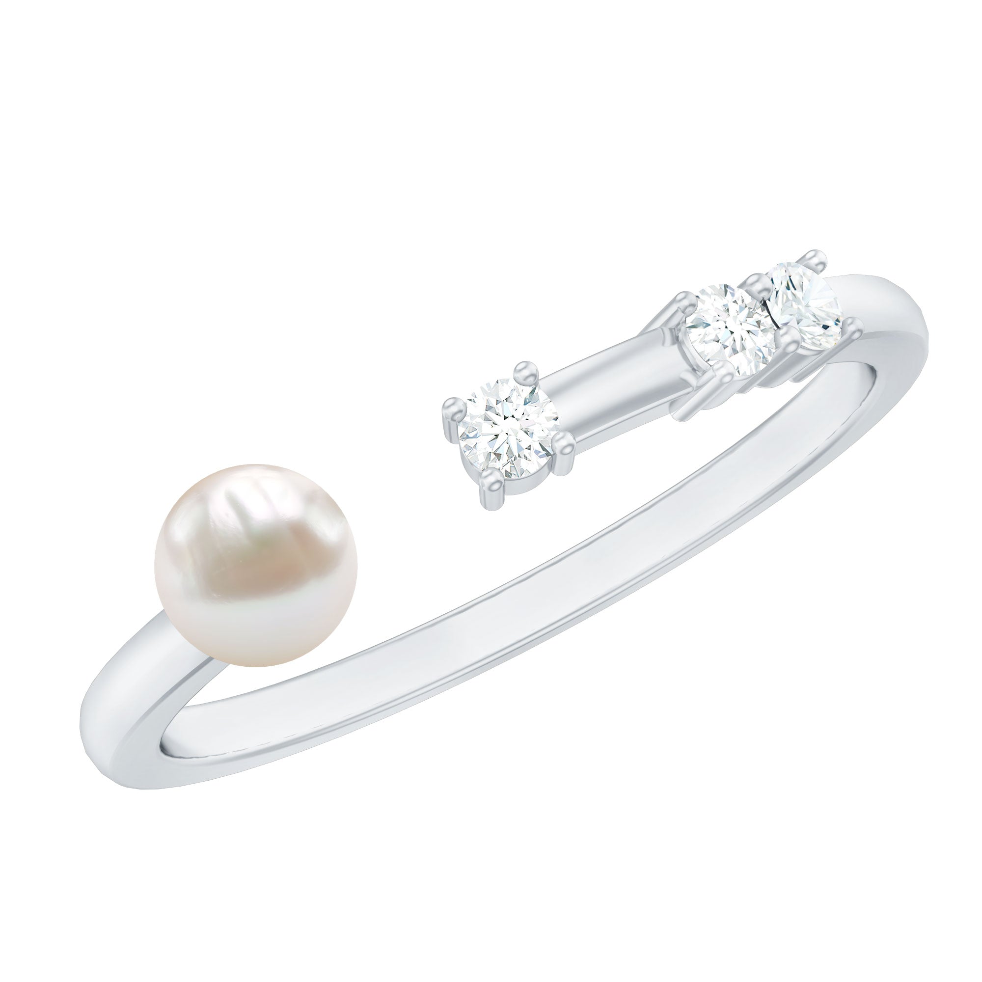 Rosec Jewels-Natural 2 Carat Freshwater Pearl Promise Ring with Diamond
