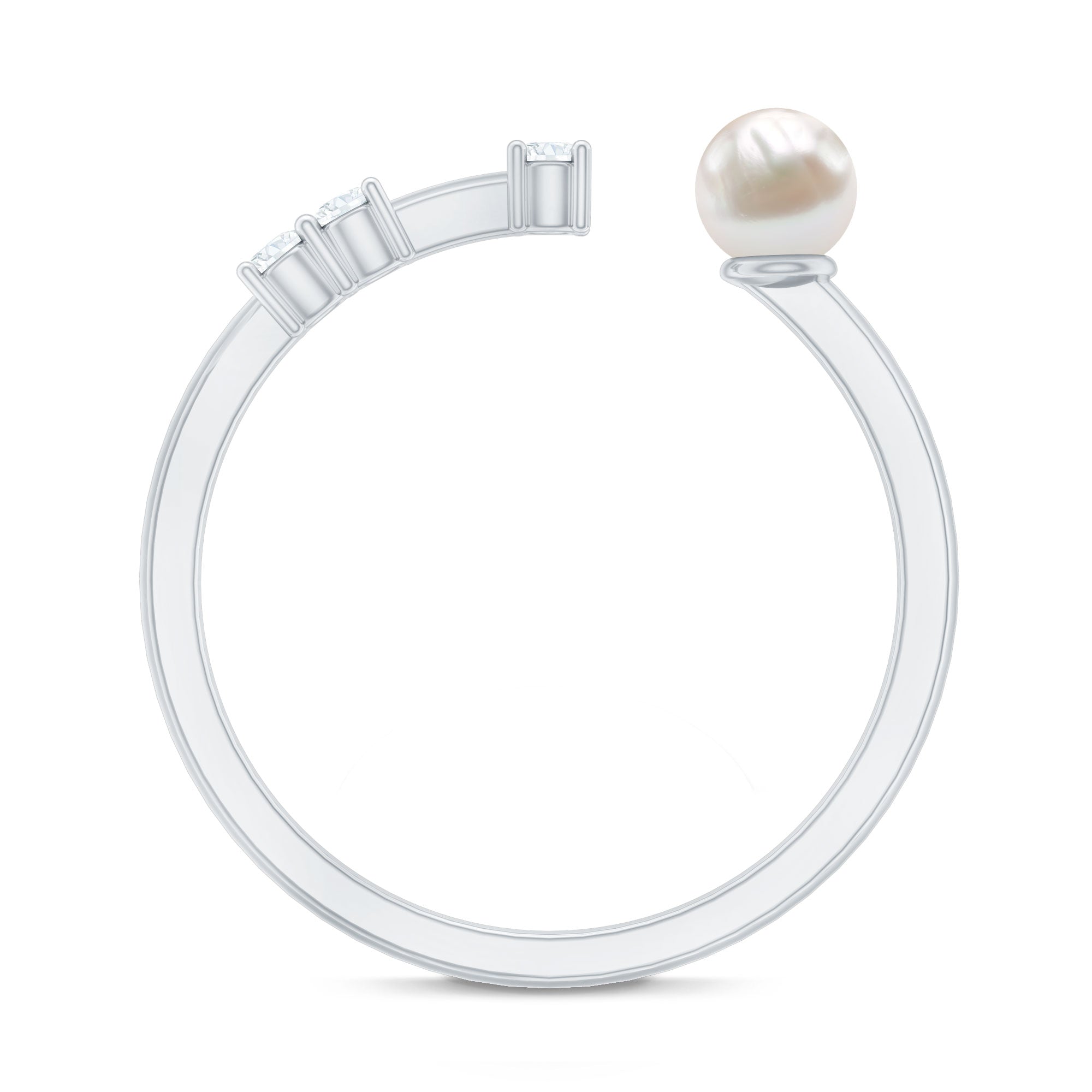 Rosec Jewels-Natural 2 Carat Freshwater Pearl Promise Ring with Diamond
