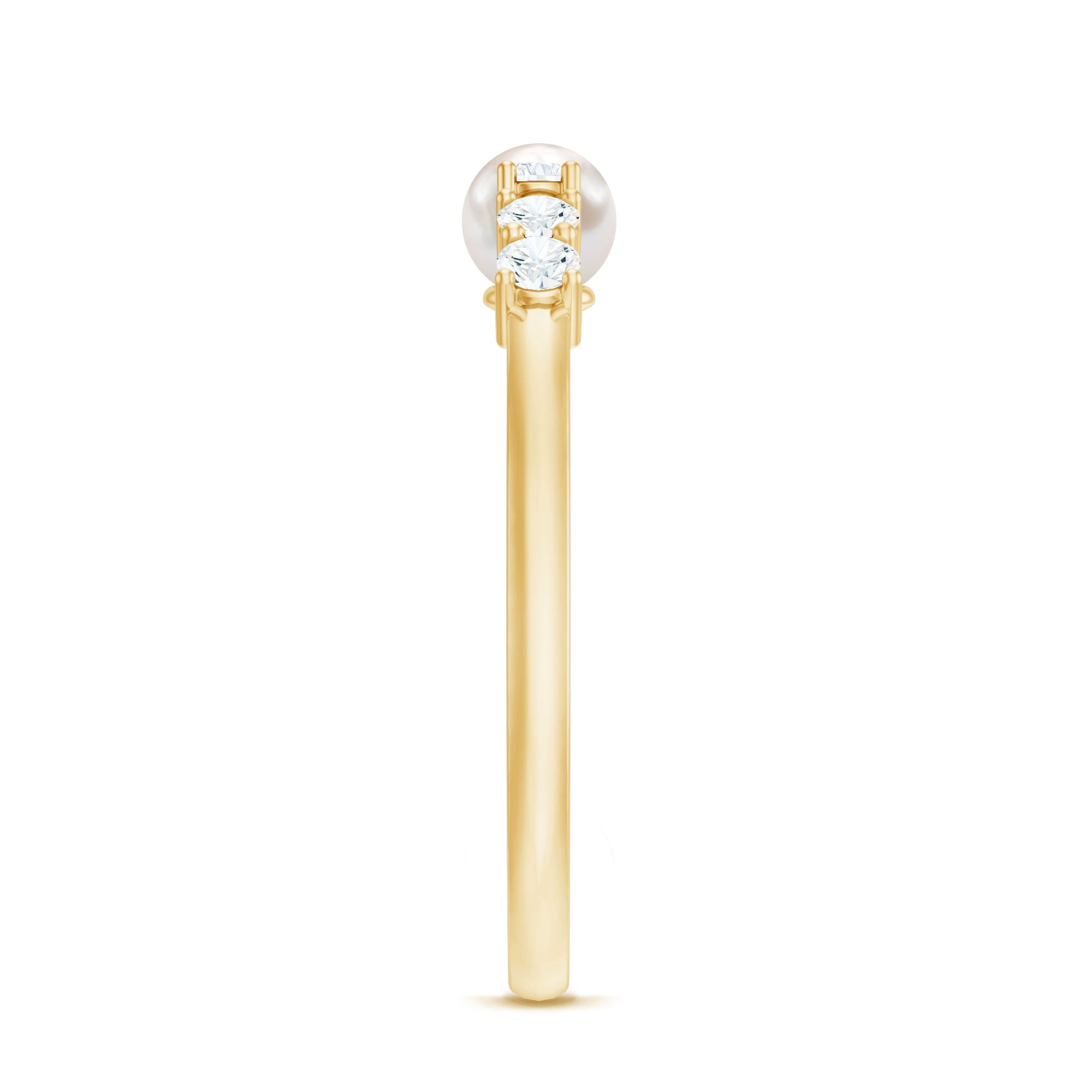 Rosec Jewels-Natural 2 Carat Freshwater Pearl Promise Ring with Diamond