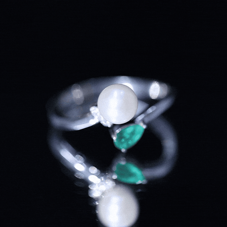 Rosec Jewels-Cultured Freshwater Pearl and Emerald Toi Et Moi Promise Ring
