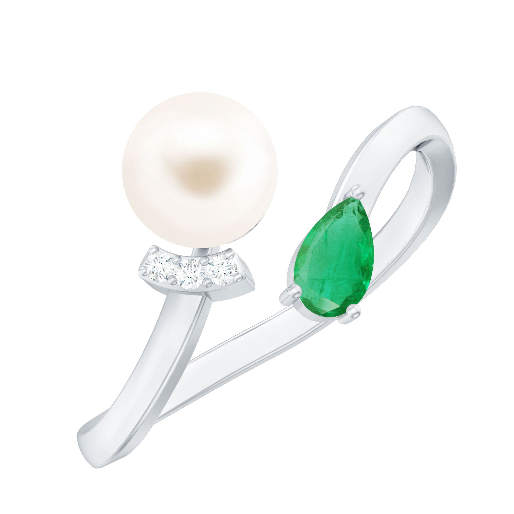 Rosec Jewels-Cultured Freshwater Pearl and Emerald Toi Et Moi Promise Ring
