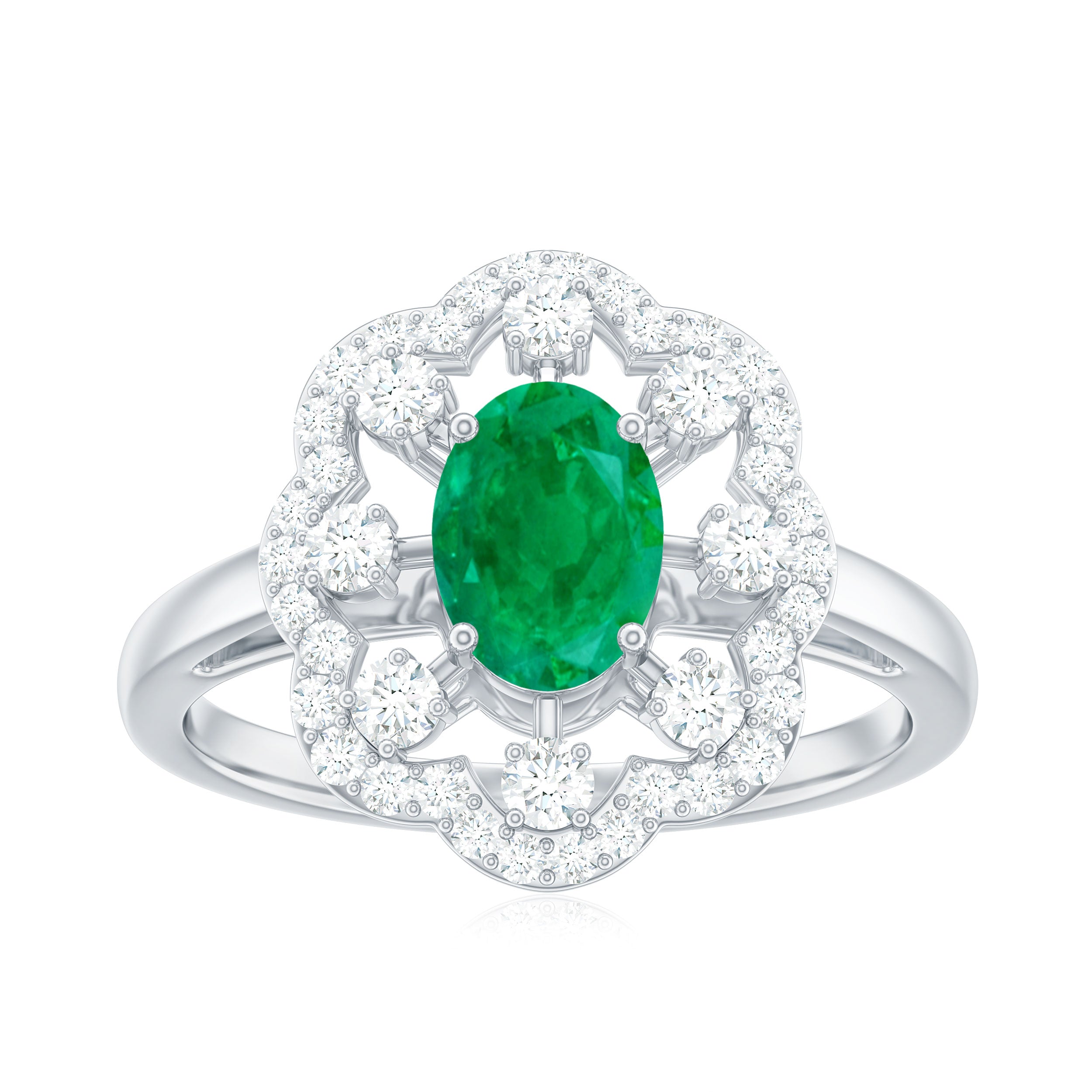 0.7 Carat Oval Emerald Designer Engagement Ring with Diamond AAA - Rosec Jewels