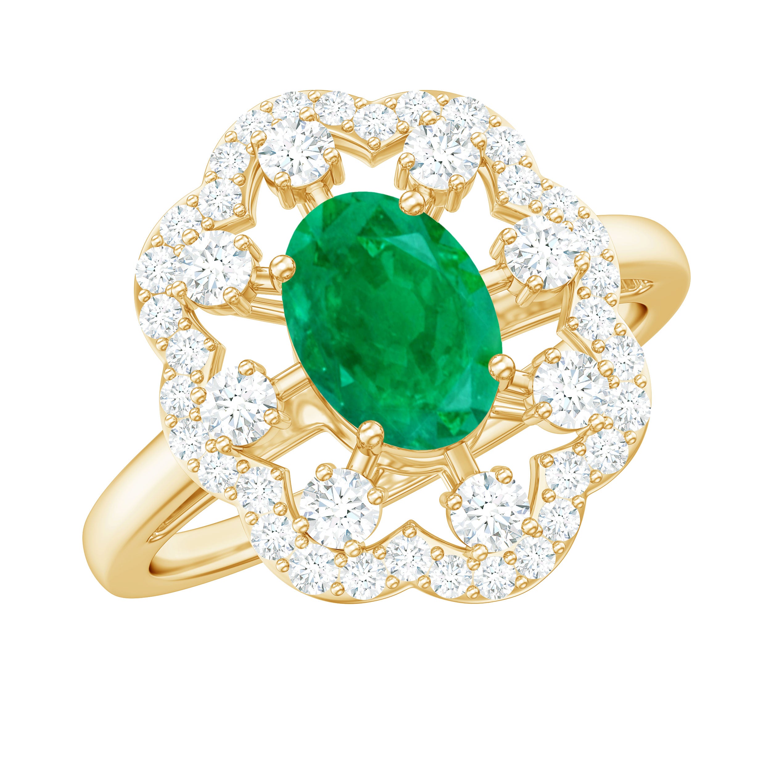 0.7 Carat Oval Emerald Designer Engagement Ring with Diamond AAA - Rosec Jewels