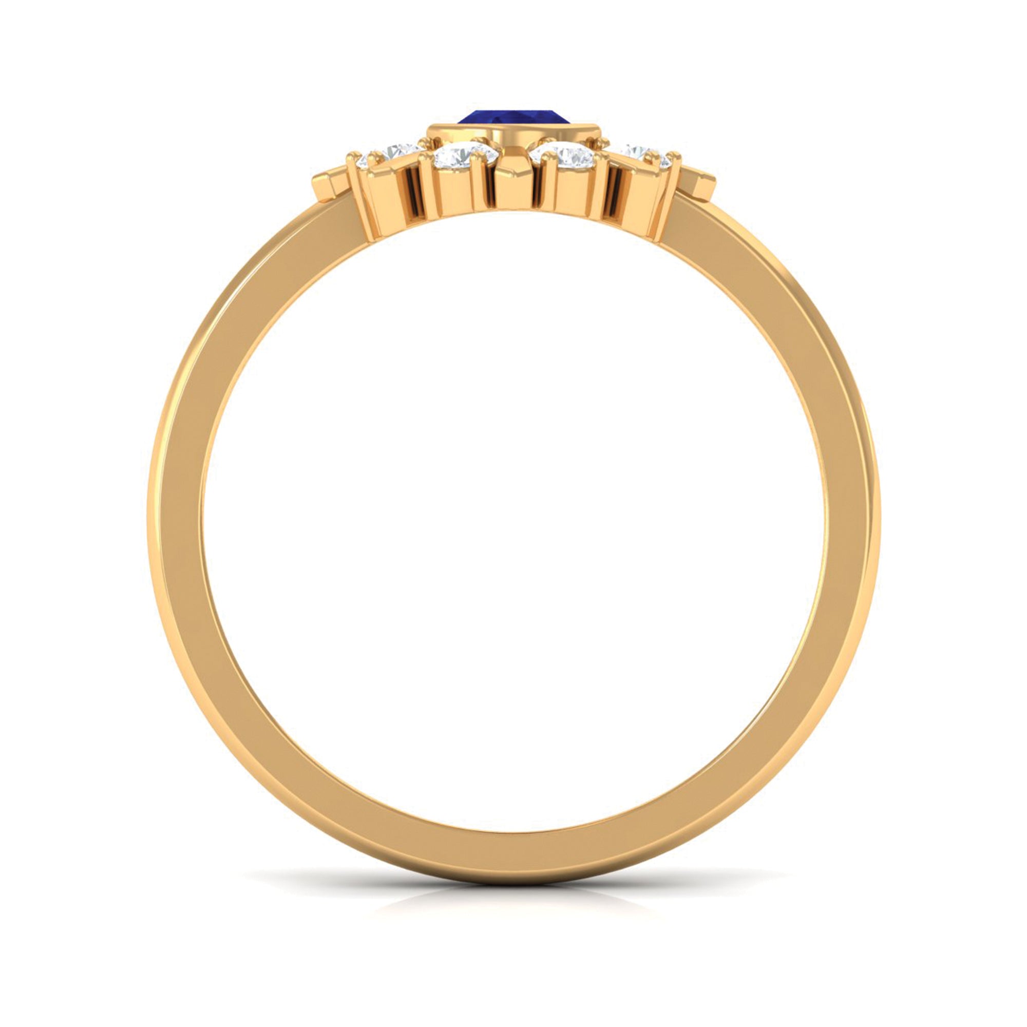 Certified Real Blue Sapphire Flower Promise Ring with Diamond AAA - Rosec Jewels