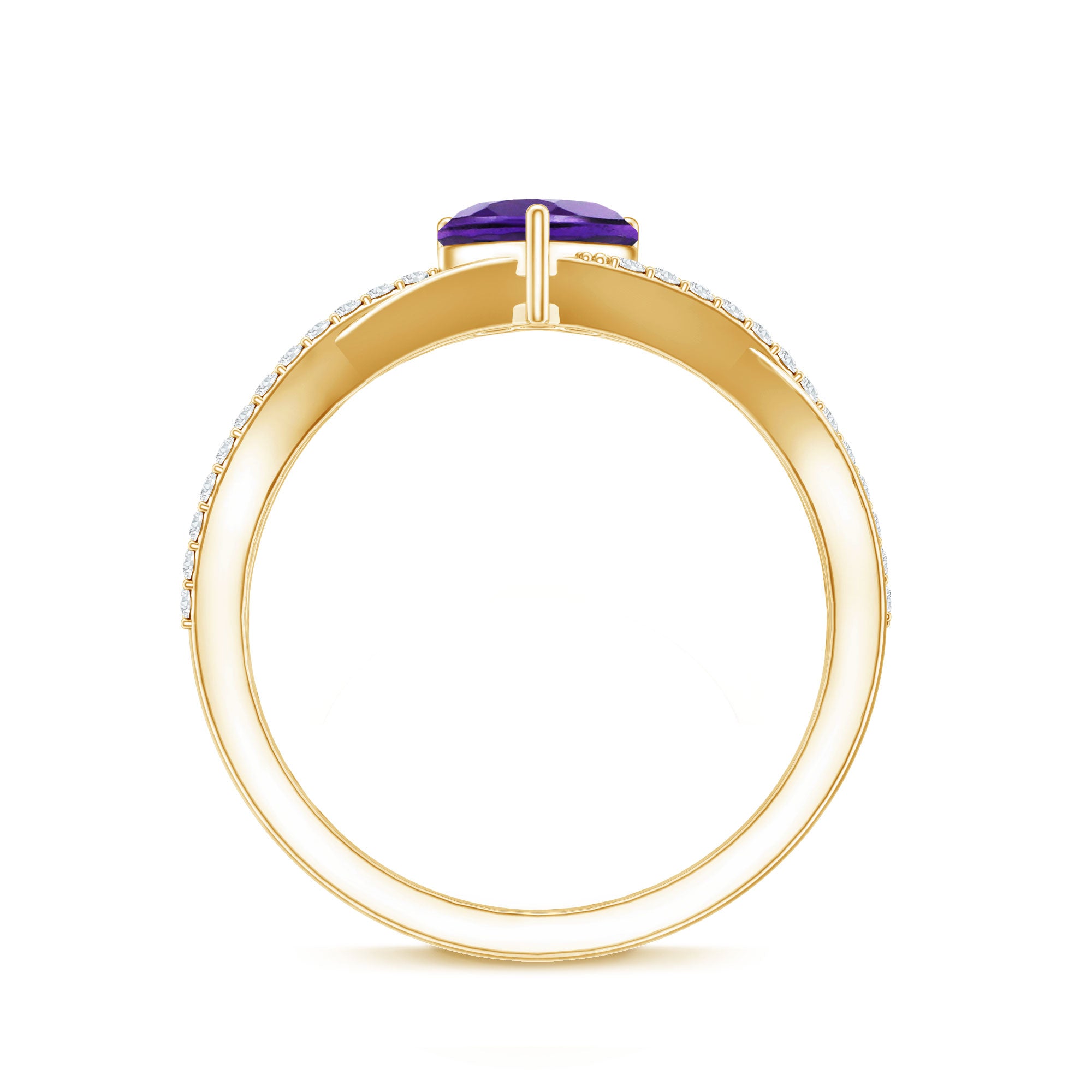 Rosec Jewels-Genuine 0.9 Carat Amethyst Heart Engagement Ring with Diamond Crossover Shank