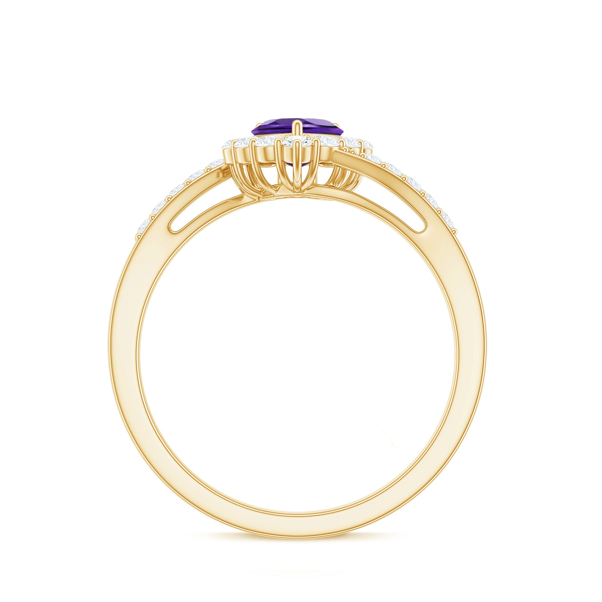 Real 0.9 Carat Amethyst Heart Engagement Ring with Diamond Halo AAA - Rosec Jewels