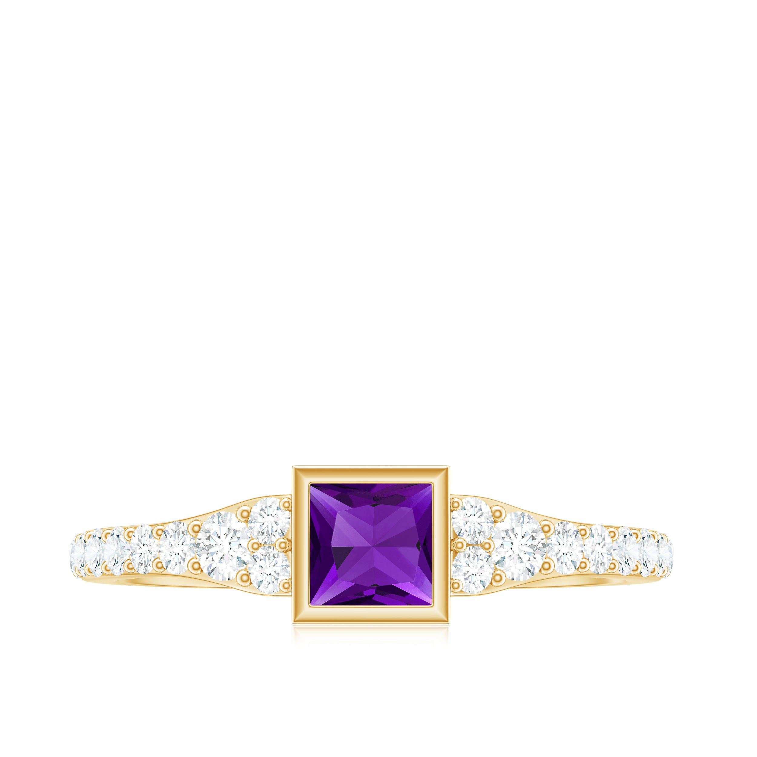 1 Carat Bezel Set Amethyst Solitaire Promise Ring with Diamond AAA - Rosec Jewels