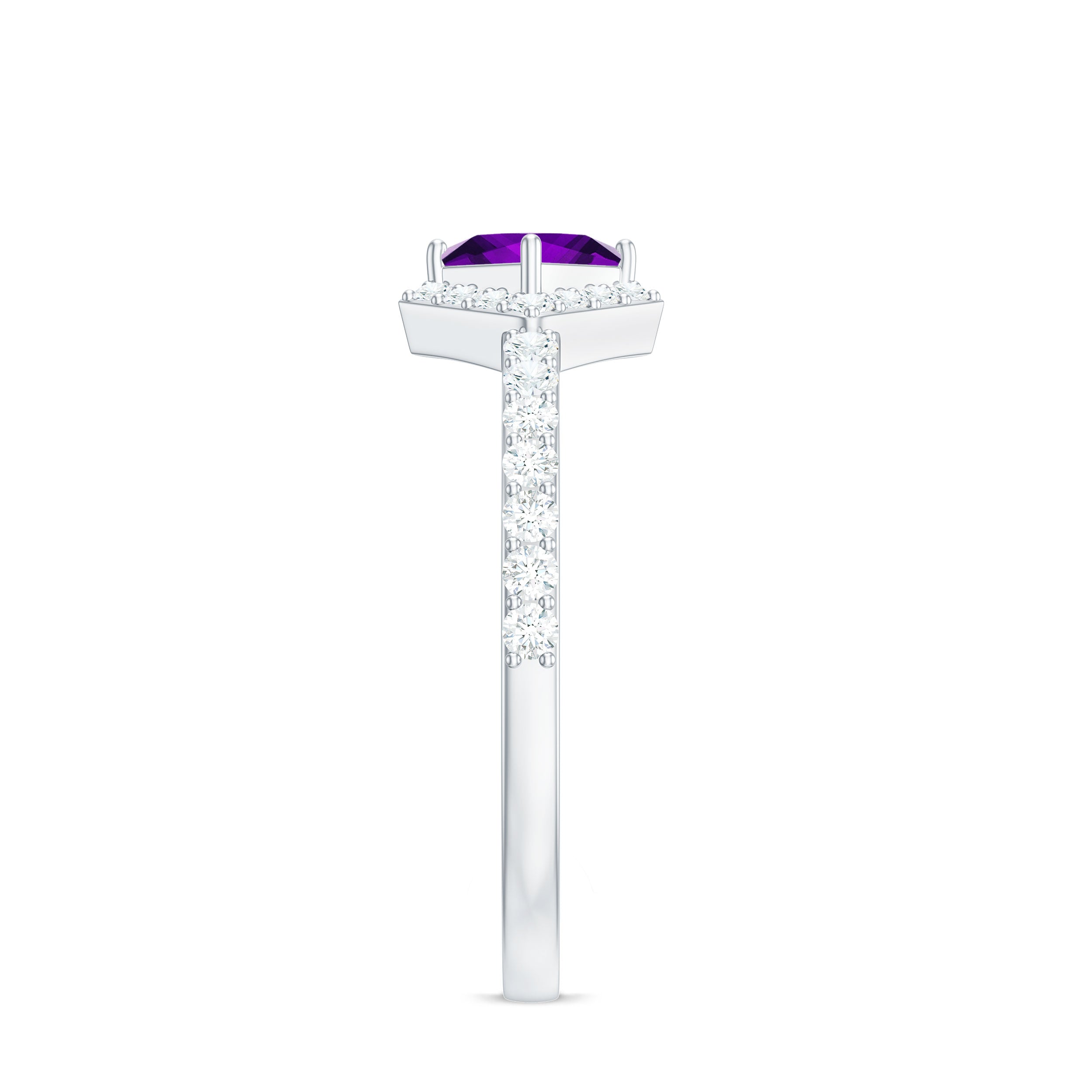 Certified Real 1.2 Carat Amethyst Princess Cut Engagement Ring with Diamond AAA - Rosec Jewels