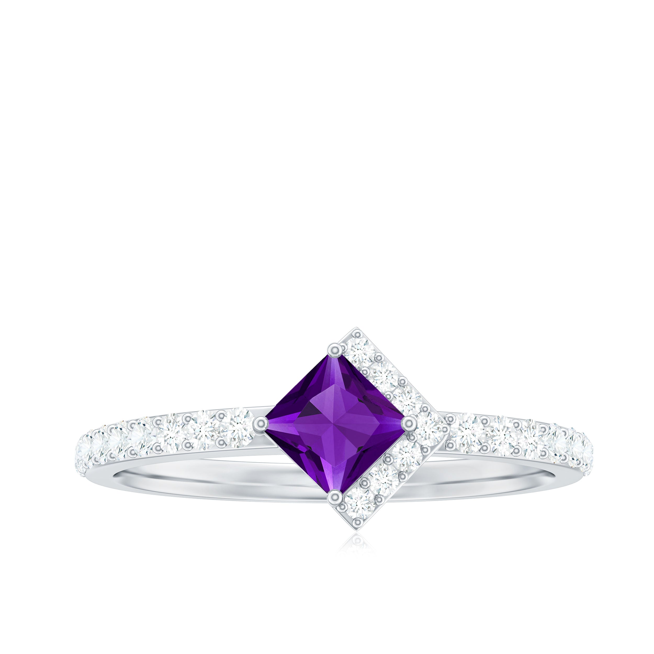 Certified Real 1.2 Carat Amethyst Princess Cut Engagement Ring with Diamond AAA - Rosec Jewels