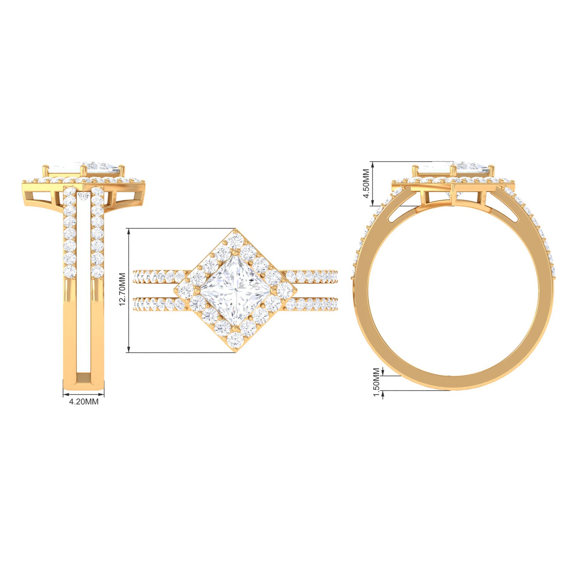 2.50 CT Princess Cut Zircon Double Engagement Band Ring AAAA - Rosec Jewels
