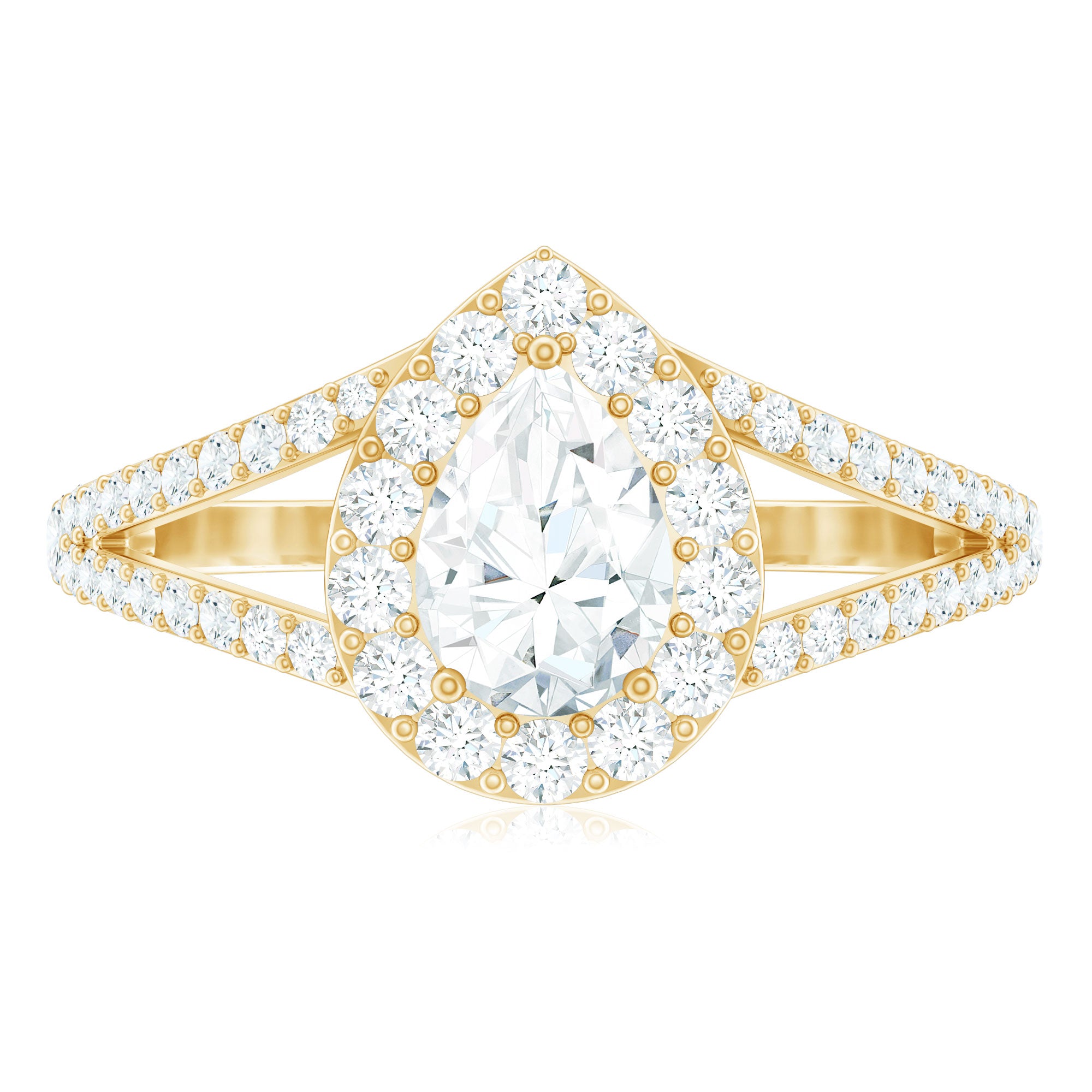 Pear Shape Cubic Zirconia Halo Engagement Ring in Split Shank AAAA - Rosec Jewels
