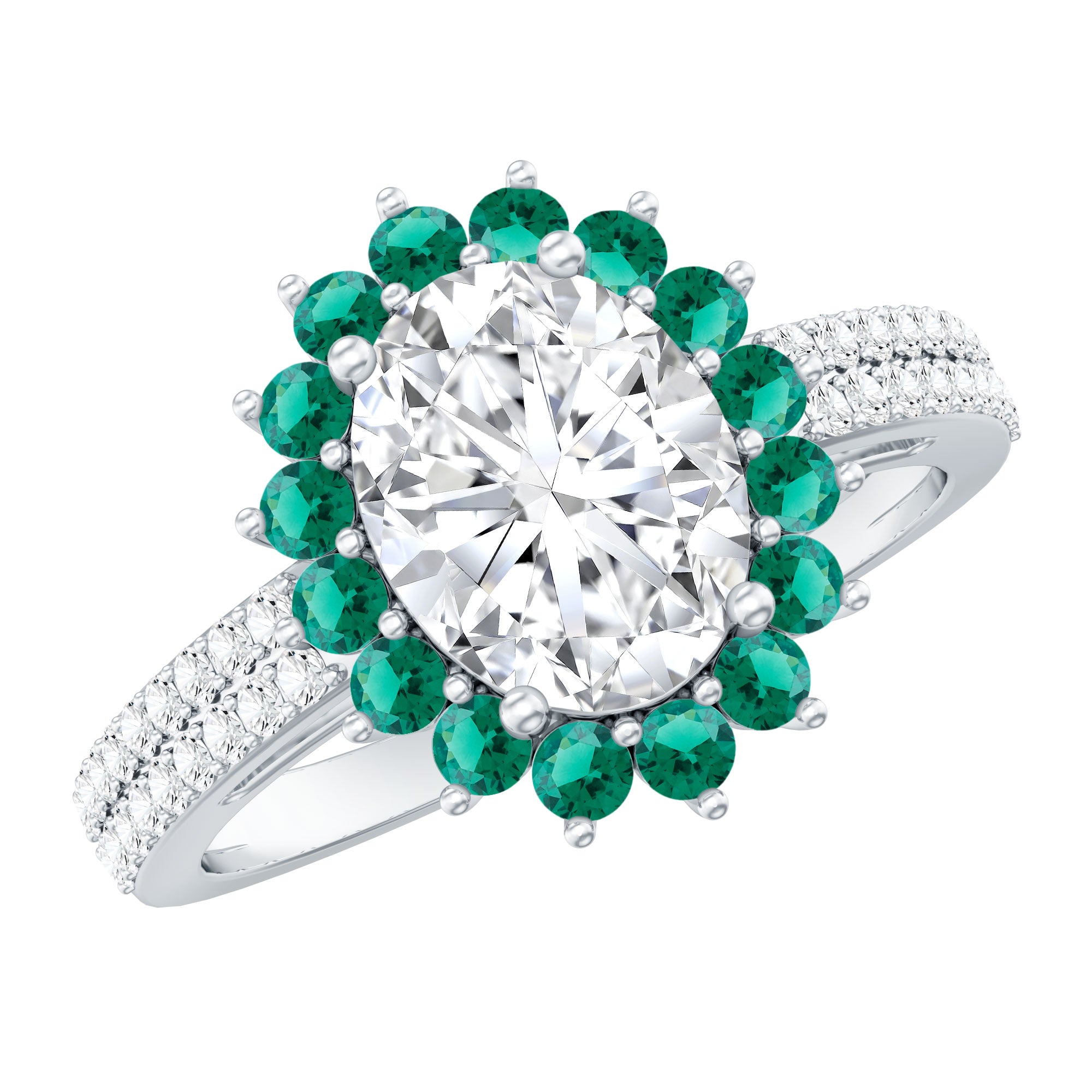 Certified 2 Carat Lab Grown Diamond Engagement Ring with Emerald Halo
