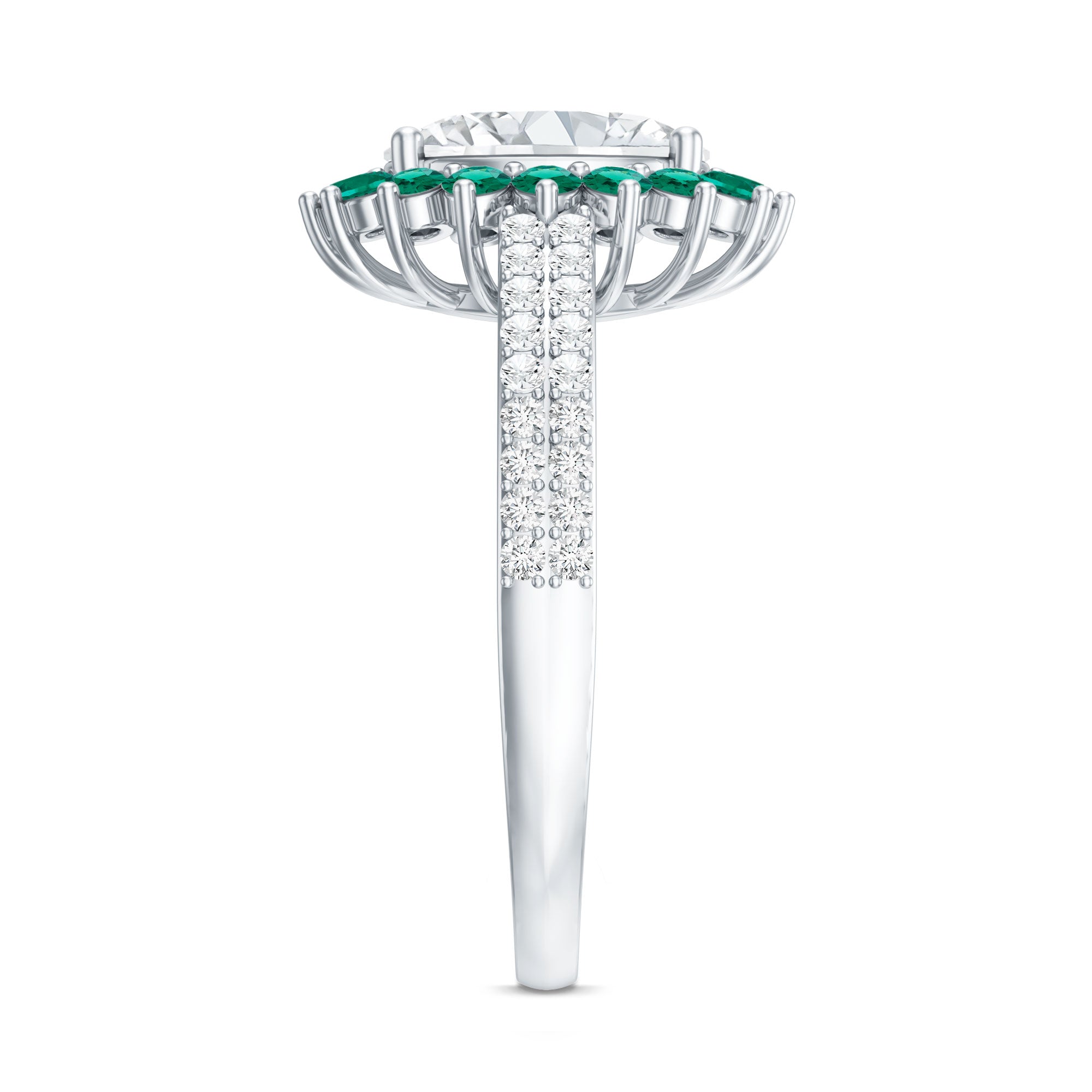 Certified 2 Carat Lab Grown Diamond Engagement Ring with Emerald Halo Lab - ( EF-VS ) - Rosec Jewels