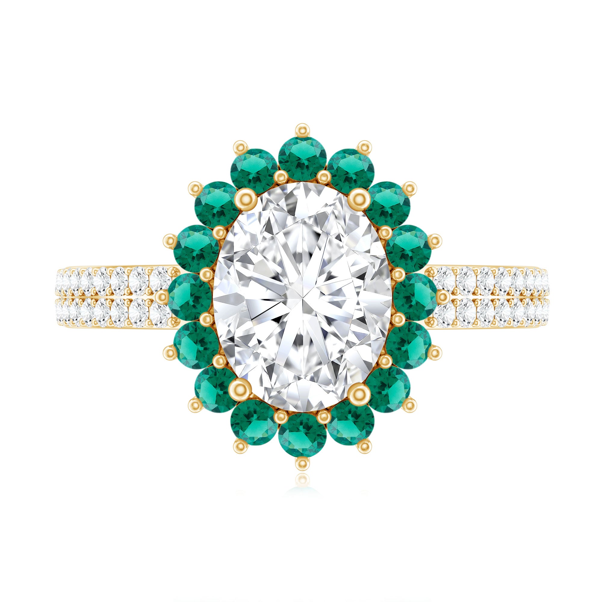 Certified 2 Carat Lab Grown Diamond Engagement Ring with Emerald Halo Lab - ( EF-VS ) - Rosec Jewels