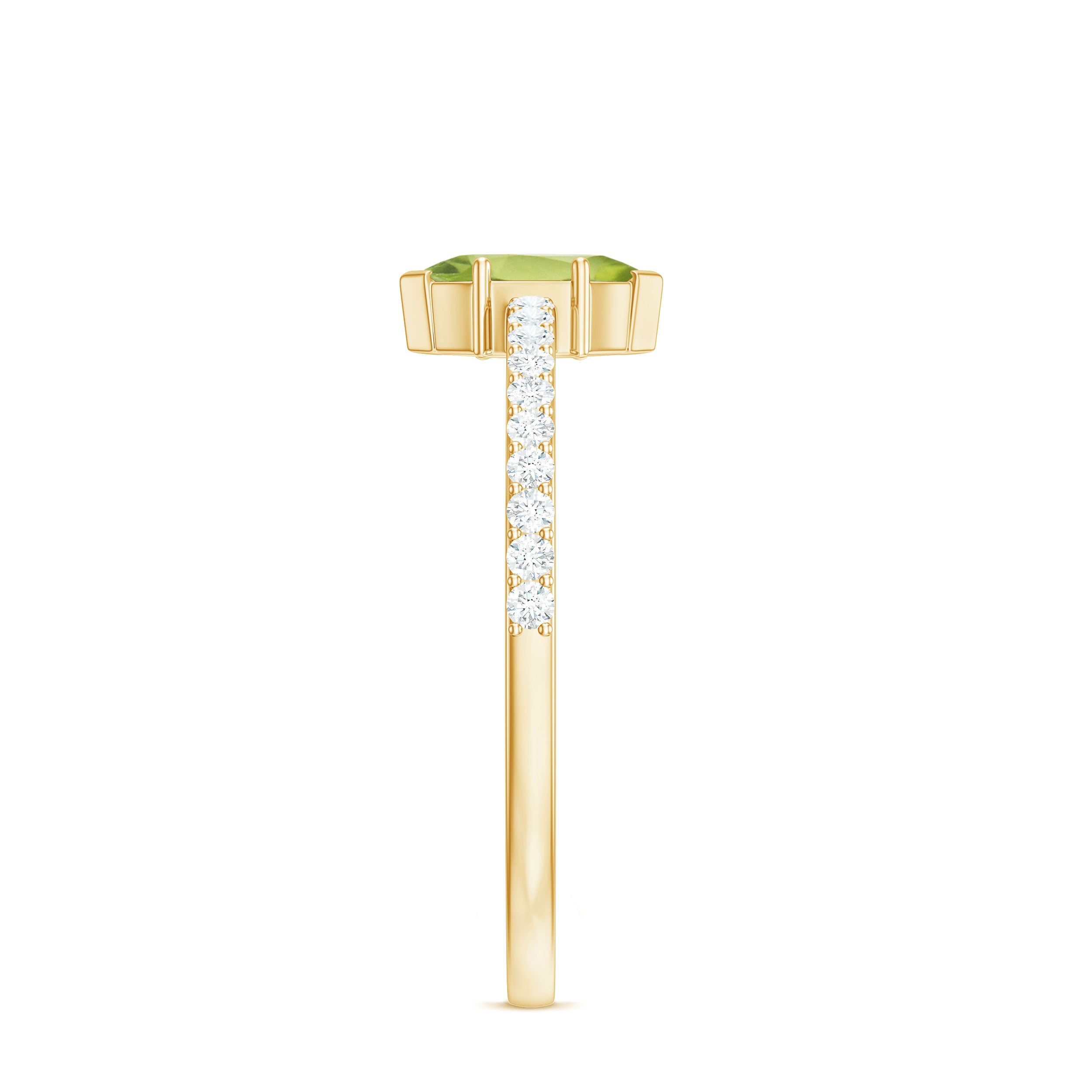 Genuine 0.7 Carat Marquise Peridot Promise Ring with Diamond AAA - Rosec Jewels