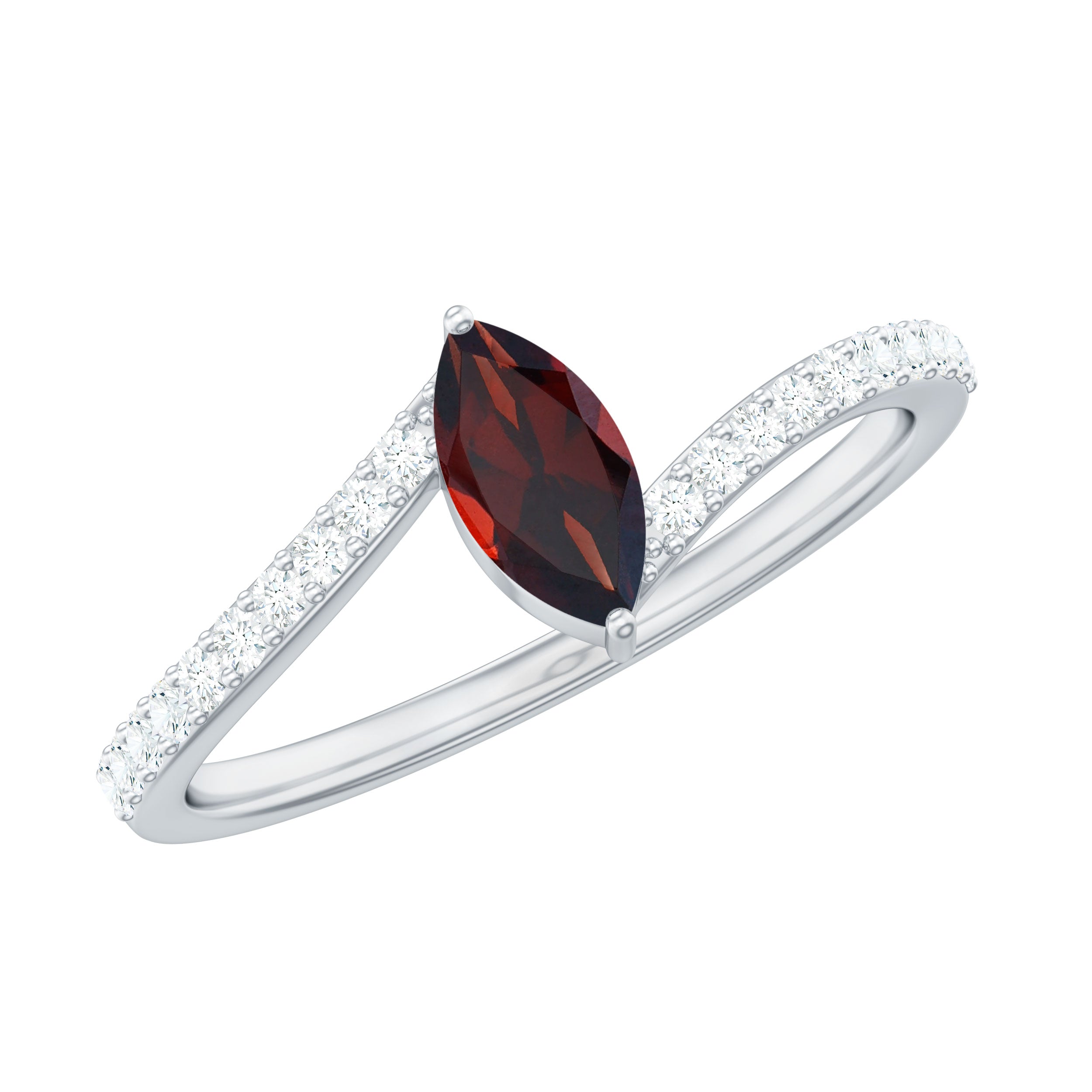 Natural Marquise Garnet Promise Ring with Diamond Bypass Shank