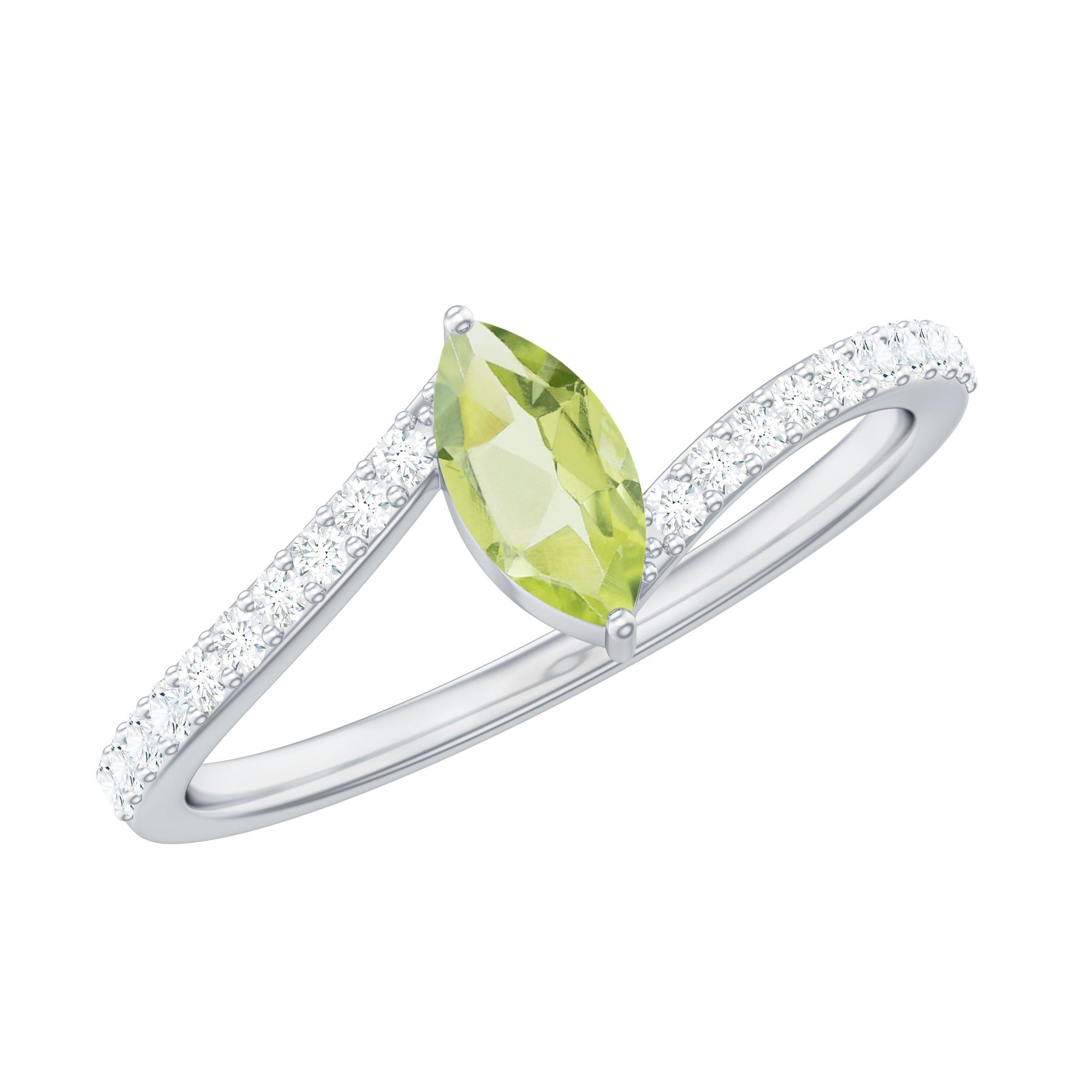 Rosec Jewels-Real 0.7 Carat Peridot Marquise Promise Ring with Diamond Bypass Shank