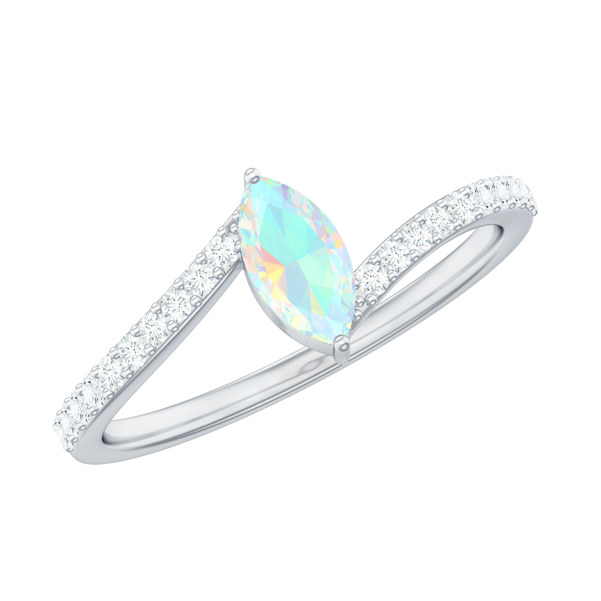 Natural Marquise Ethiopian Opal Diamond Promise Ring with Bypass Shank