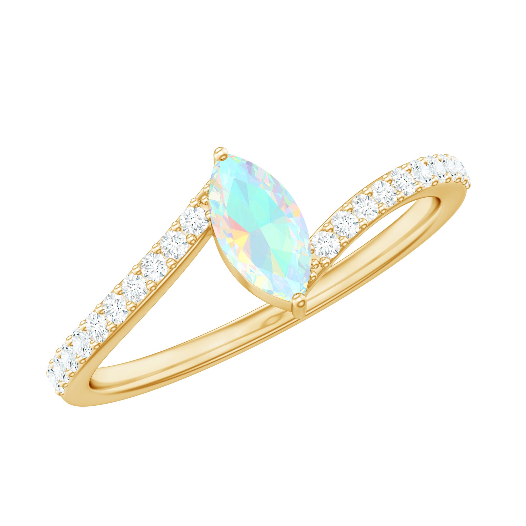 Natural Marquise Ethiopian Opal Diamond Promise Ring with Bypass Shank AAA - Rosec Jewels