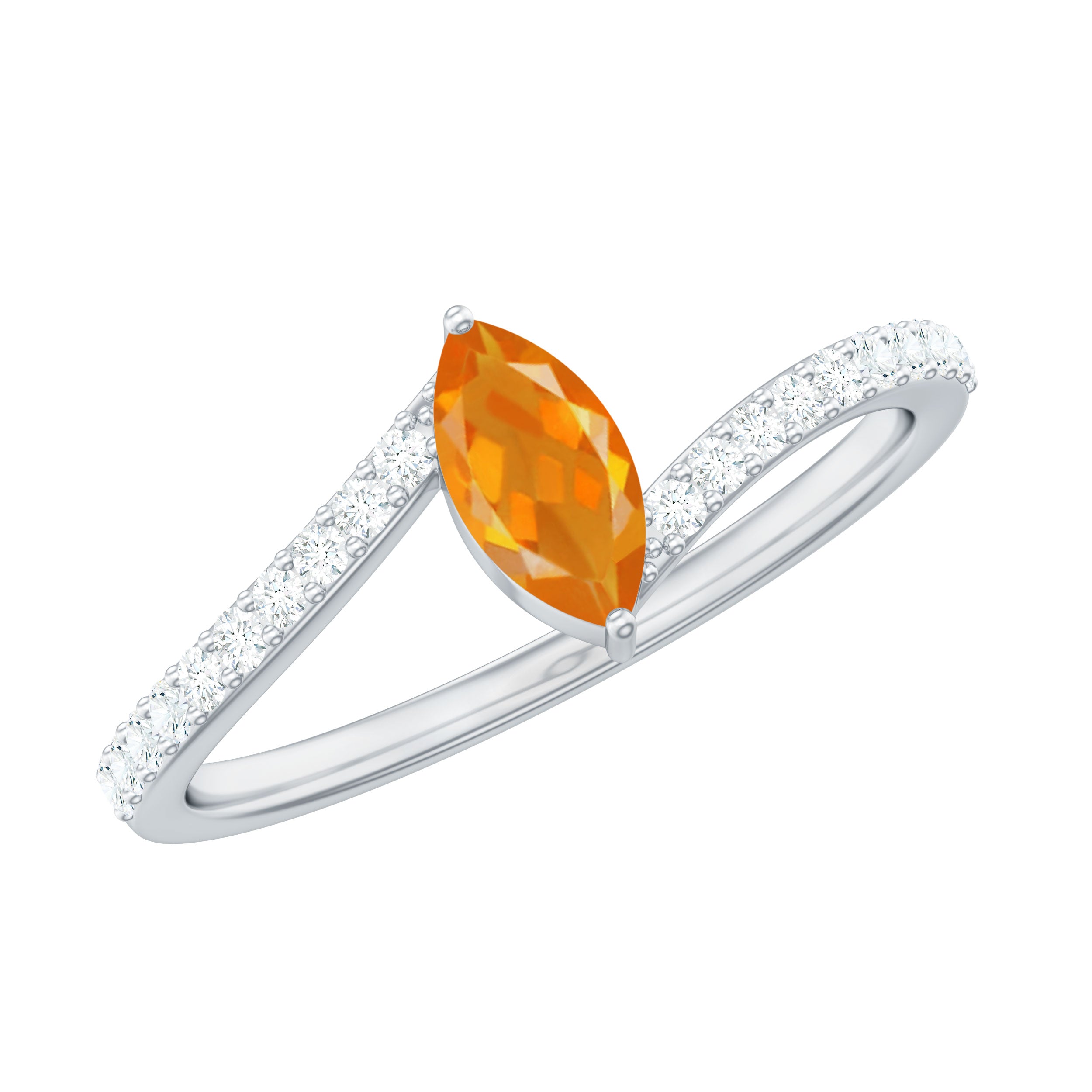 1/2 Ct Bypass Engagement Ring with Fire Opal and Diamond AAA - Rosec Jewels