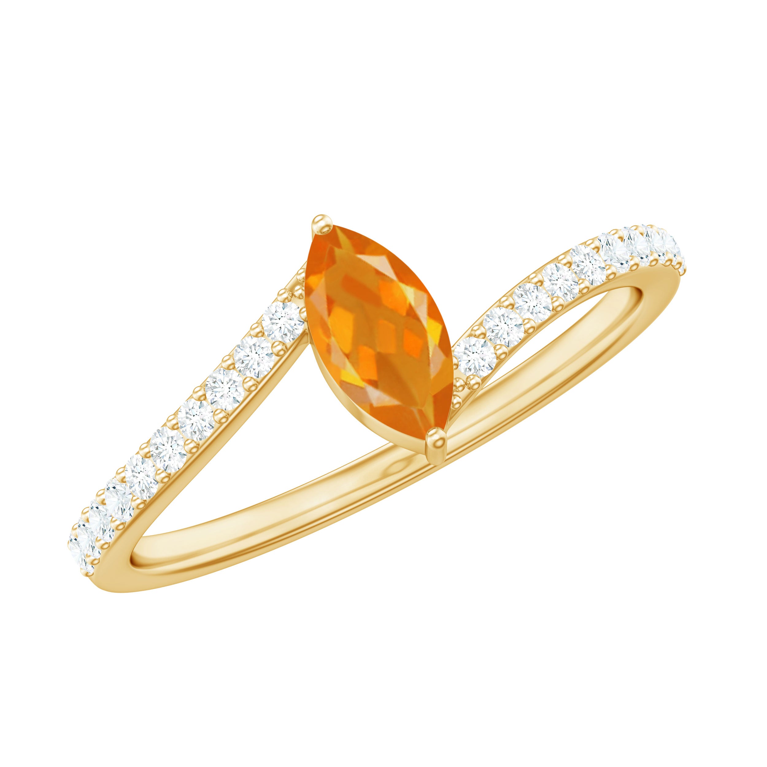 1/2 Ct Bypass Engagement Ring with Fire Opal and Diamond AAA - Rosec Jewels