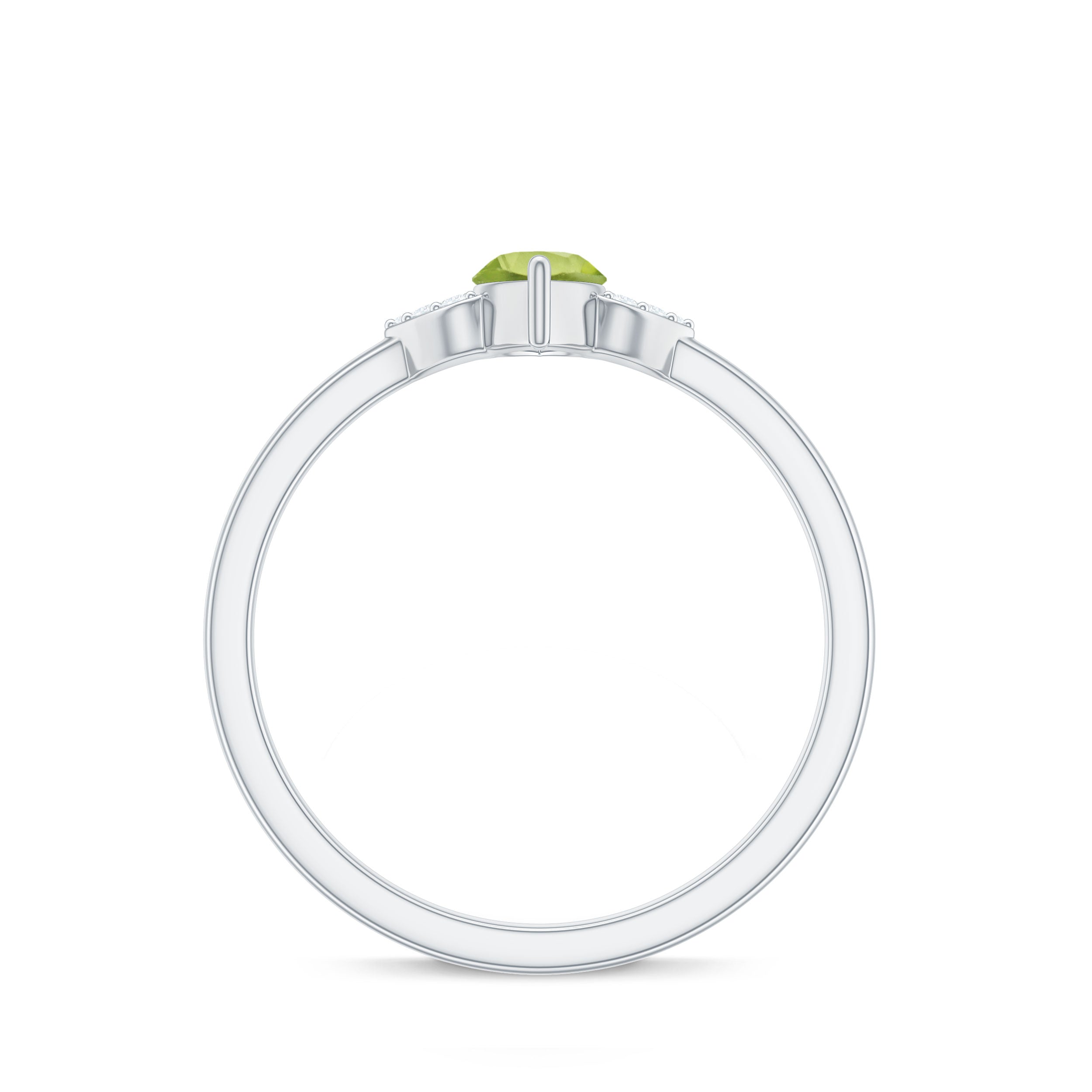 Rosec Jewels-Natural 0.7 Carat Marquise Peridot Promise Ring with Diamond
