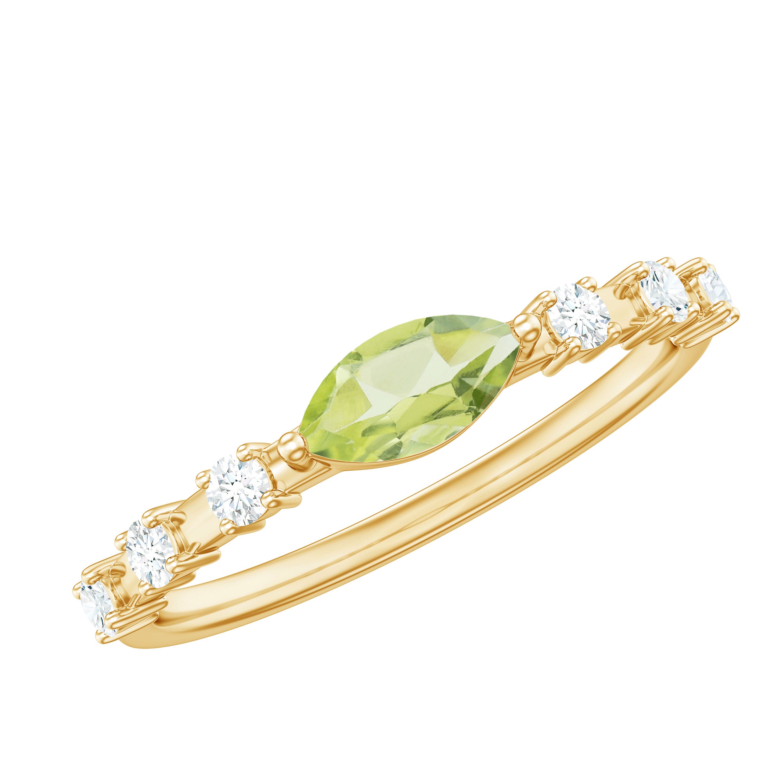0.75 CT Peridot East West Ring with Diamond Accent AAA - Rosec Jewels