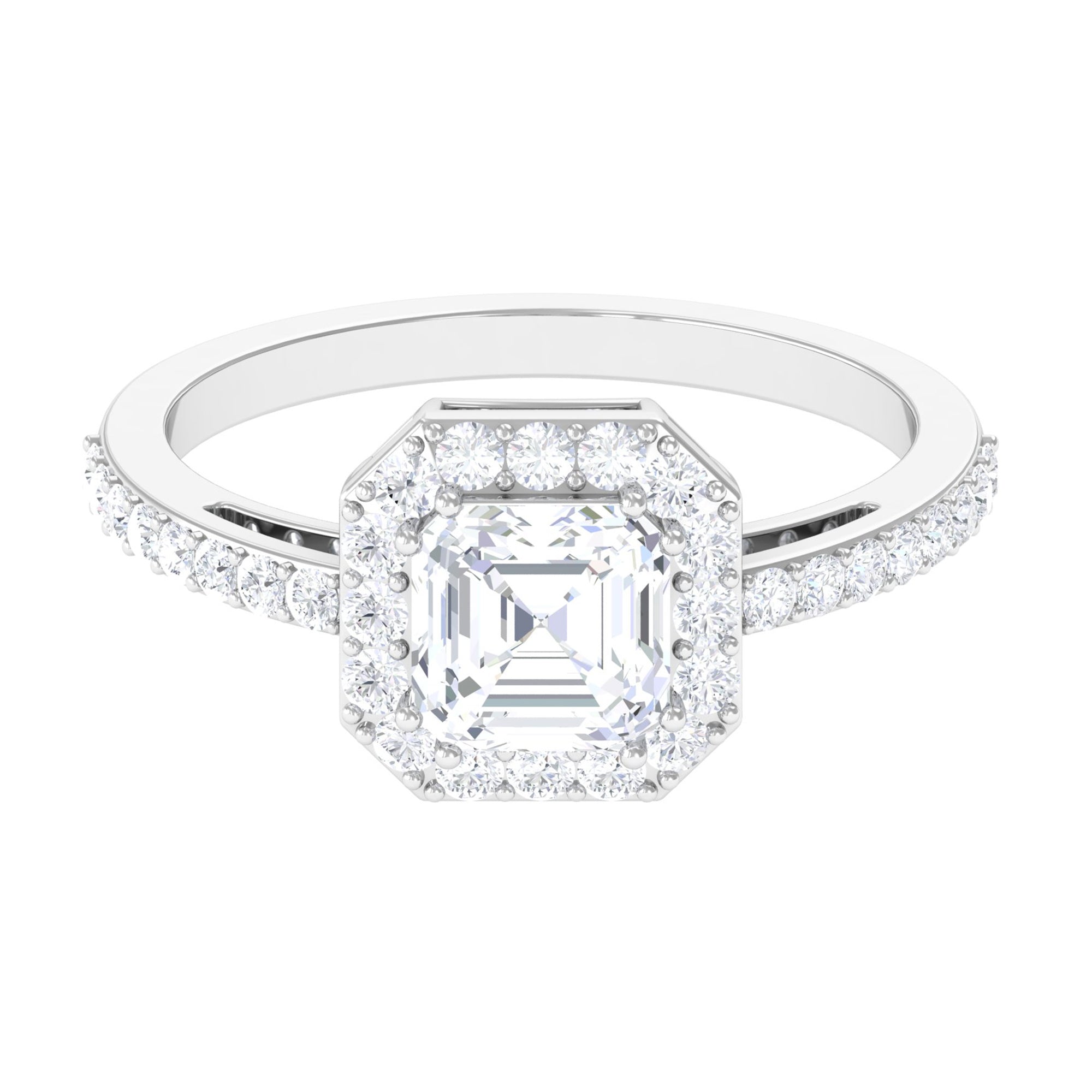 2.25 CT Asscher Cut Solitaire Zircon Halo Engagement Ring AAAA - Rosec Jewels