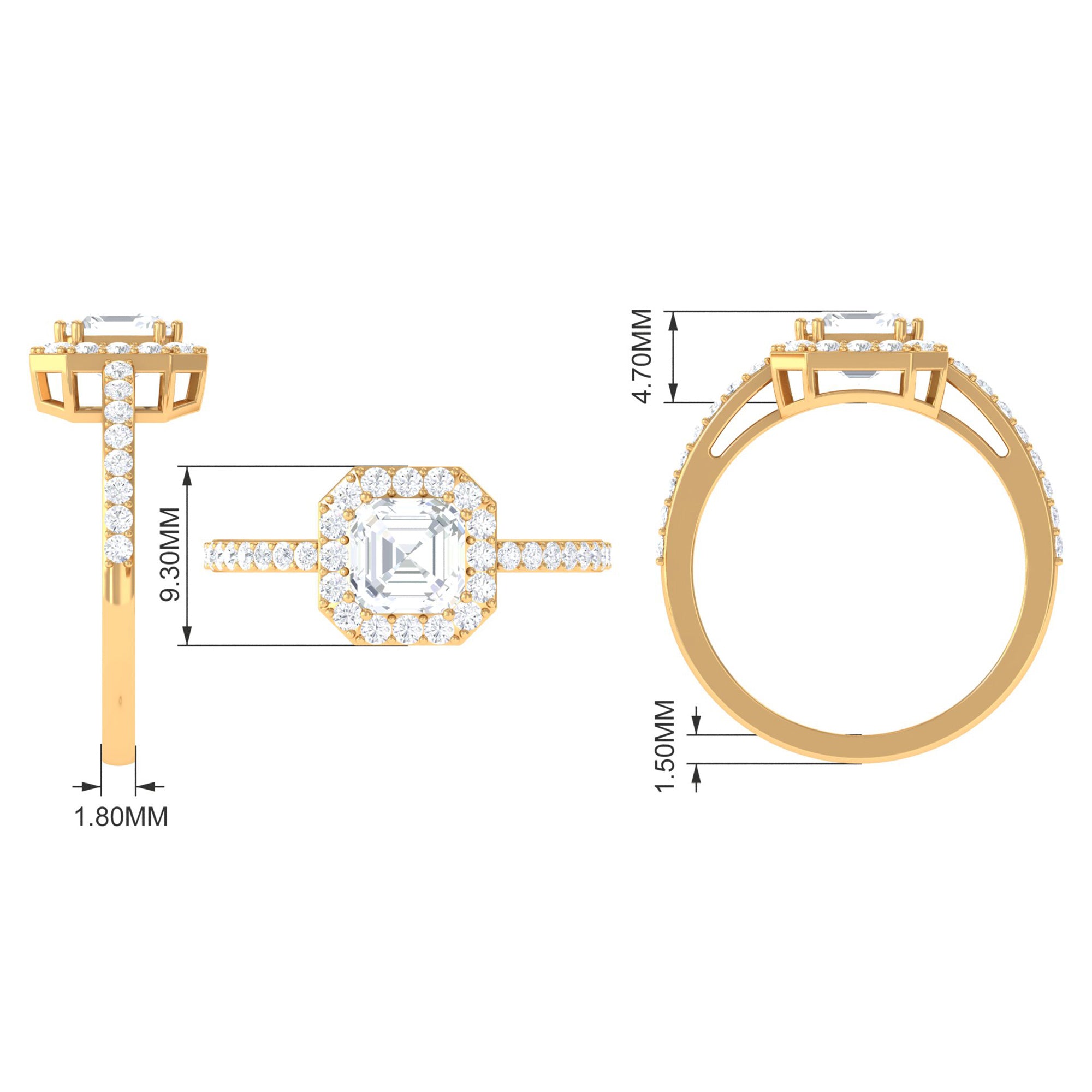 2.25 CT Asscher Cut Solitaire Zircon Halo Engagement Ring AAAA - Rosec Jewels
