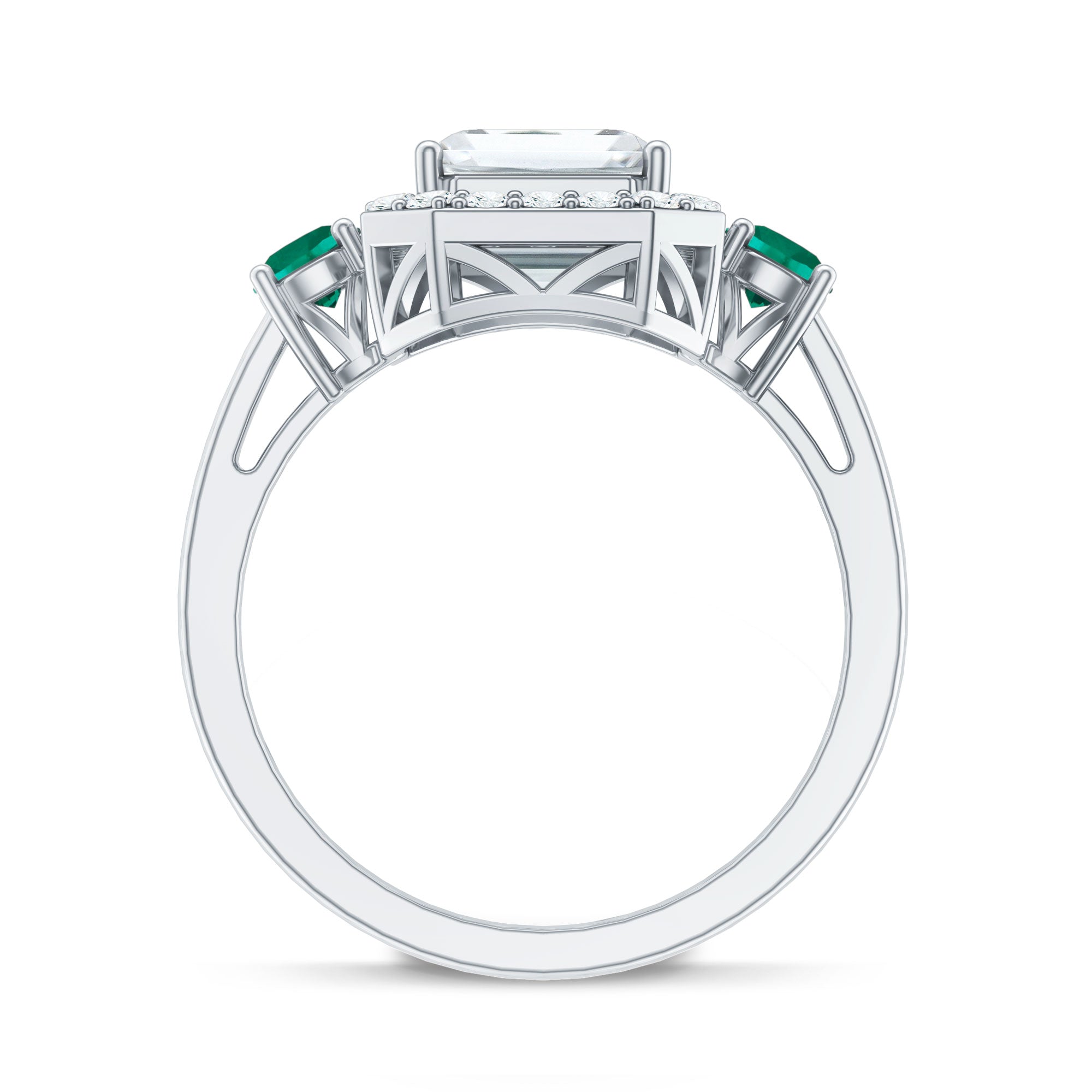 Certified 7X9 mm Moissanite Emerald Cut Engagement Ring with Emerald AAAA - Rosec Jewels