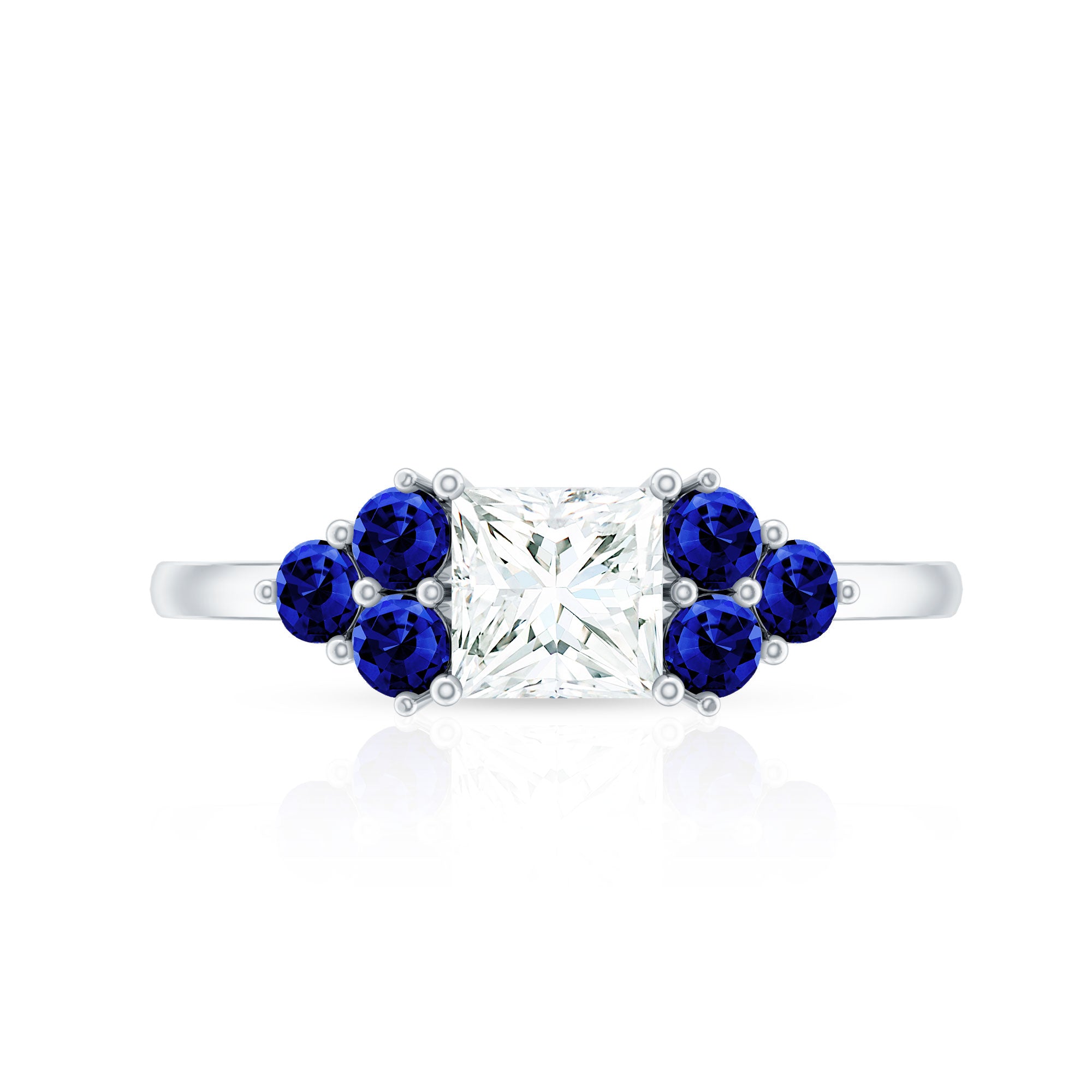 Rosec Jewels-Moissanite Princess Cut Engagement Ring With Lab Grown Blue Sapphire