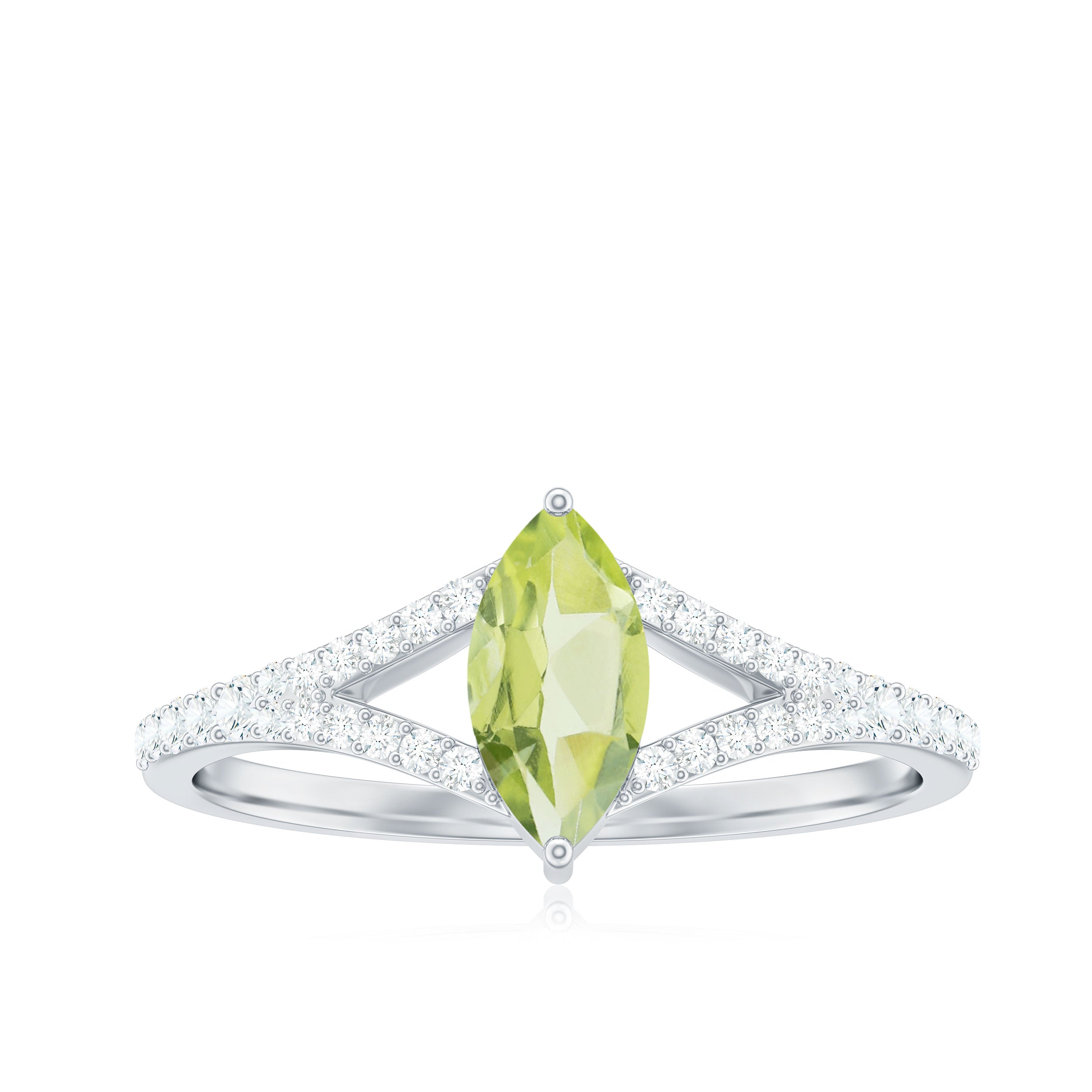 Rosec Jewels-Natural 0.7 Carat Marquise Shape Peridot Promise Ring with Diamond Split Shank