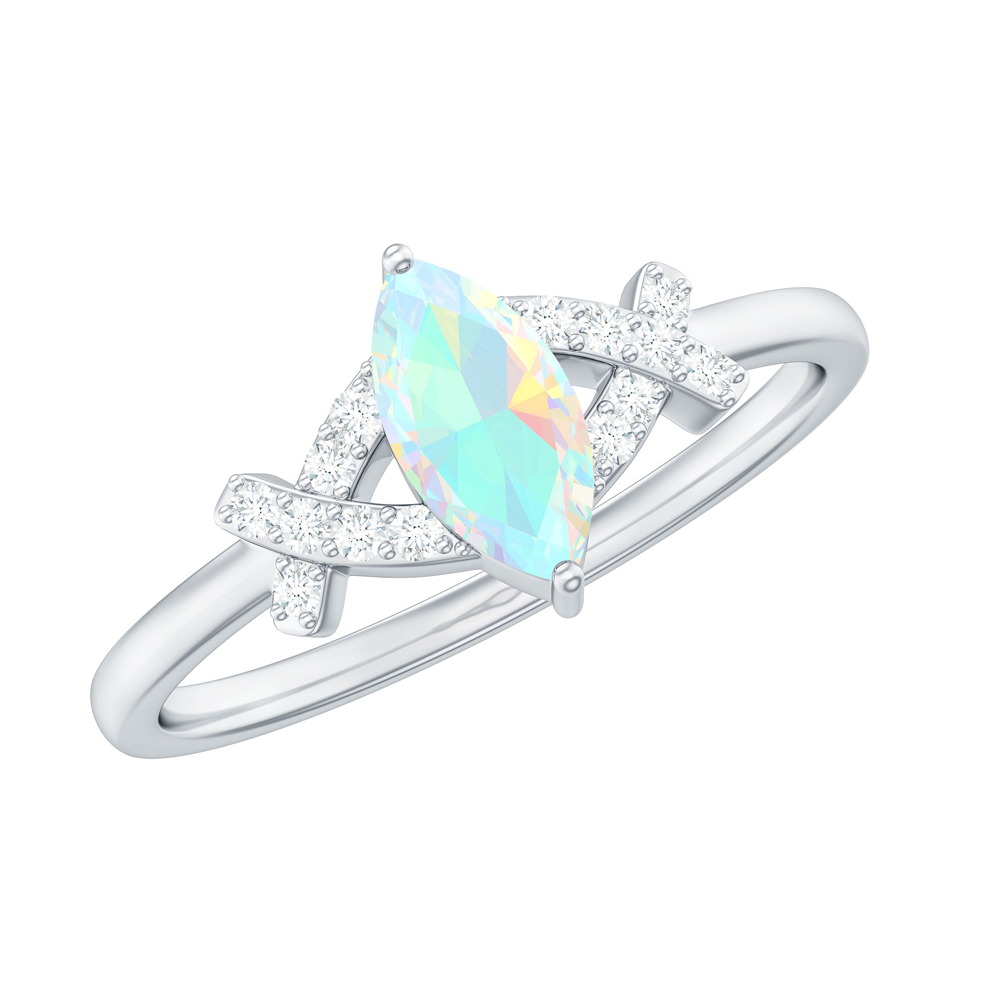 Natural Marquise Opal Diamond Engagement Ring with Certificate