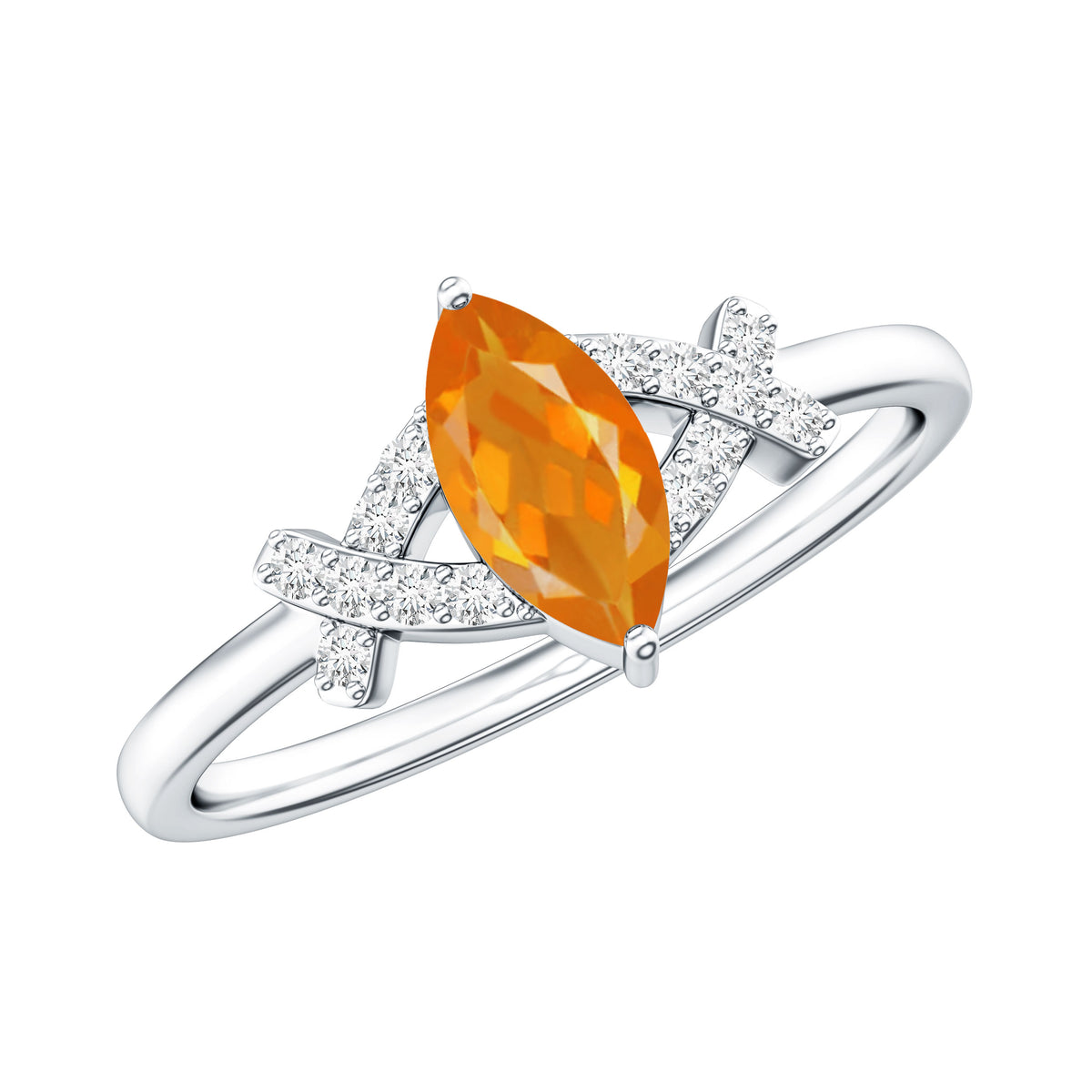 0.3 Carat Fire Opal Marquise Solitaire Ring with Diamond