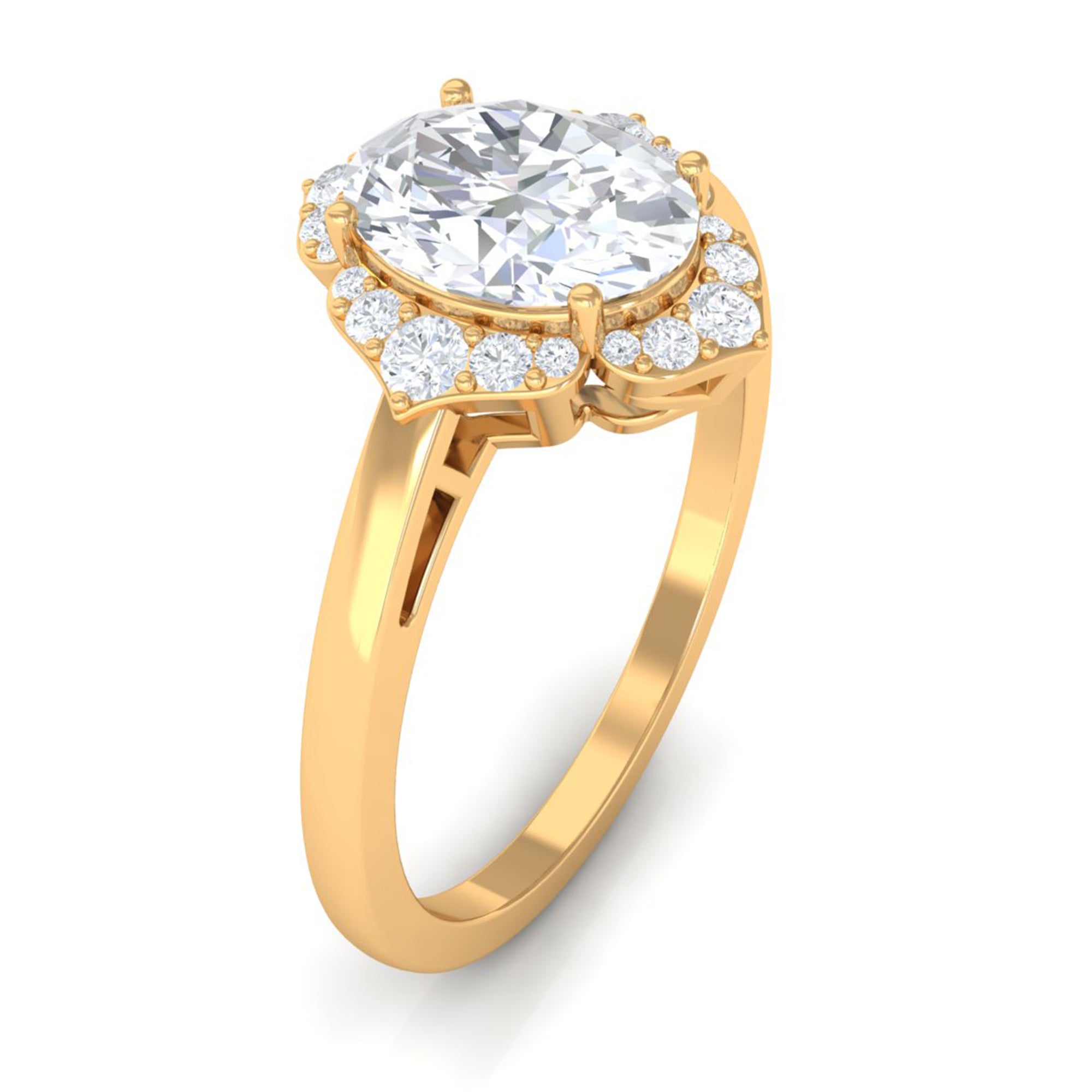 2.25 CT Prong Set Oval Zircon Flower Engagement Ring AAAA - Rosec Jewels